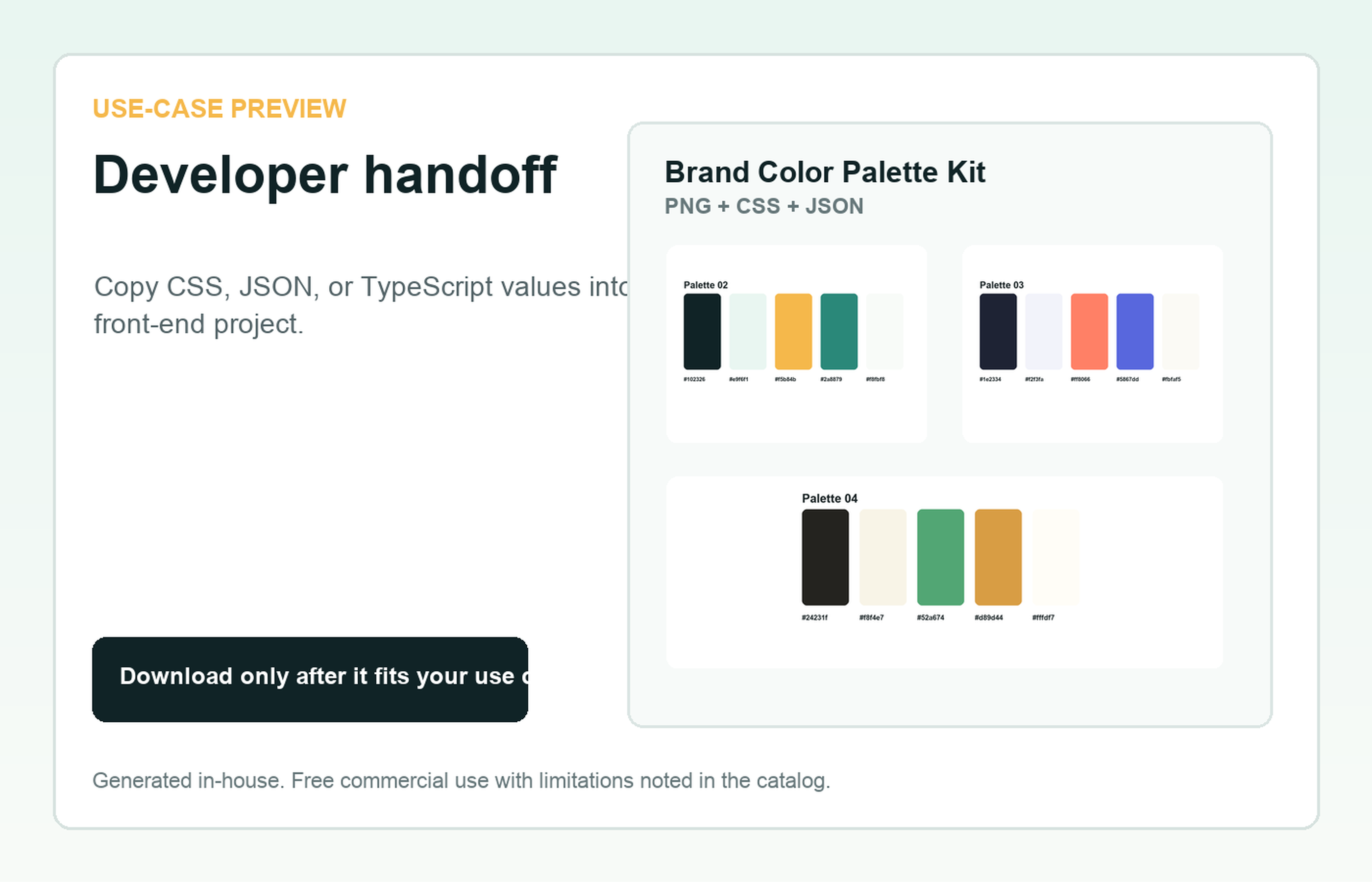 Brand Color Palette Kit Developer handoff use-case preview