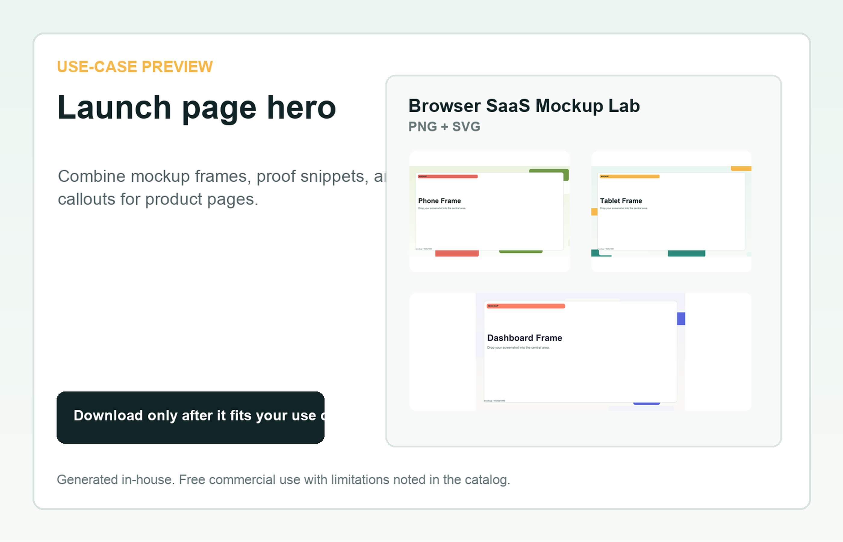 Browser SaaS Mockup Lab Launch page hero use-case preview