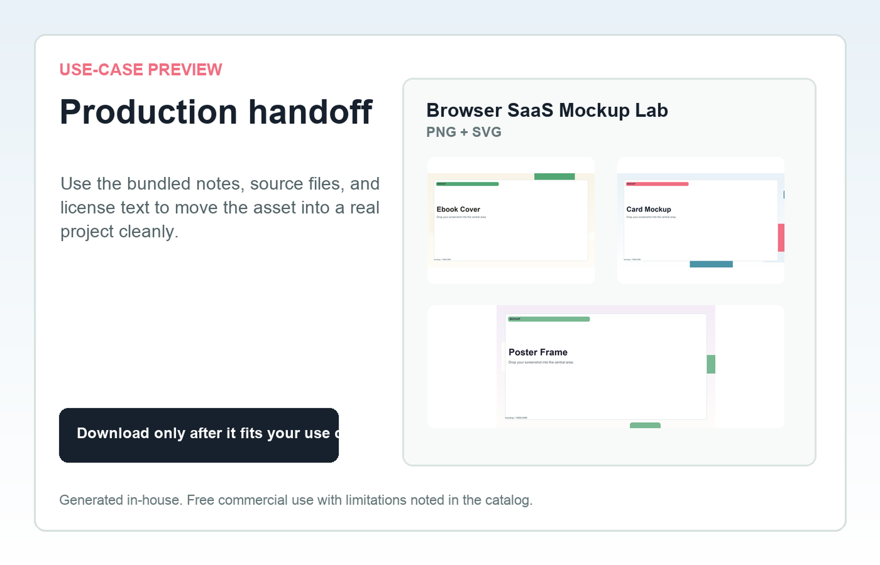 Browser SaaS Mockup Lab Production handoff use-case preview