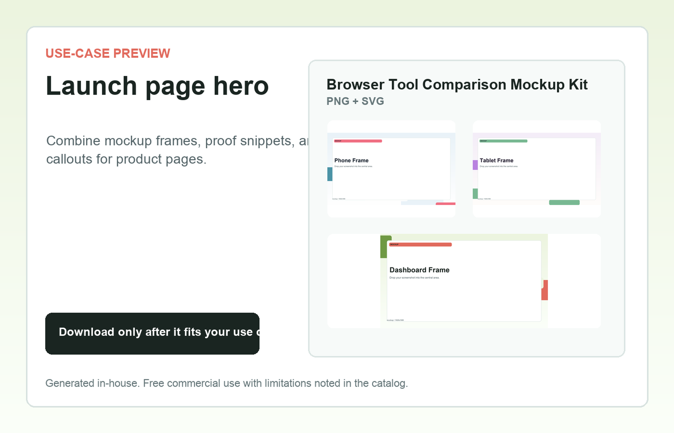Browser Tool Comparison Mockup Kit Launch page hero use-case preview