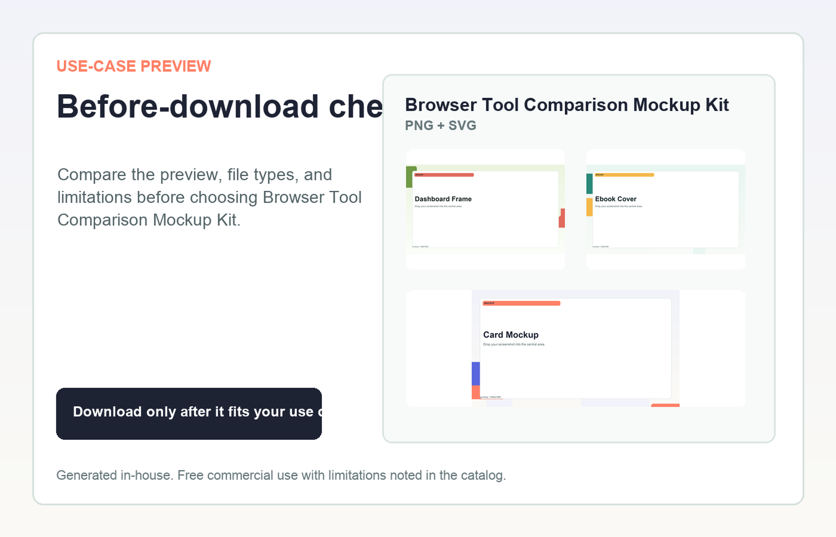 Browser Tool Comparison Mockup Kit Before-download check use-case preview