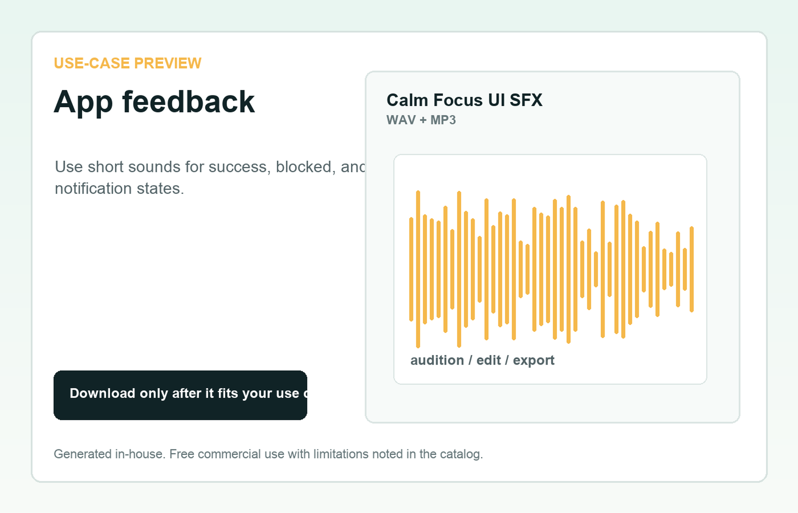 Calm Focus UI SFX App feedback use-case preview