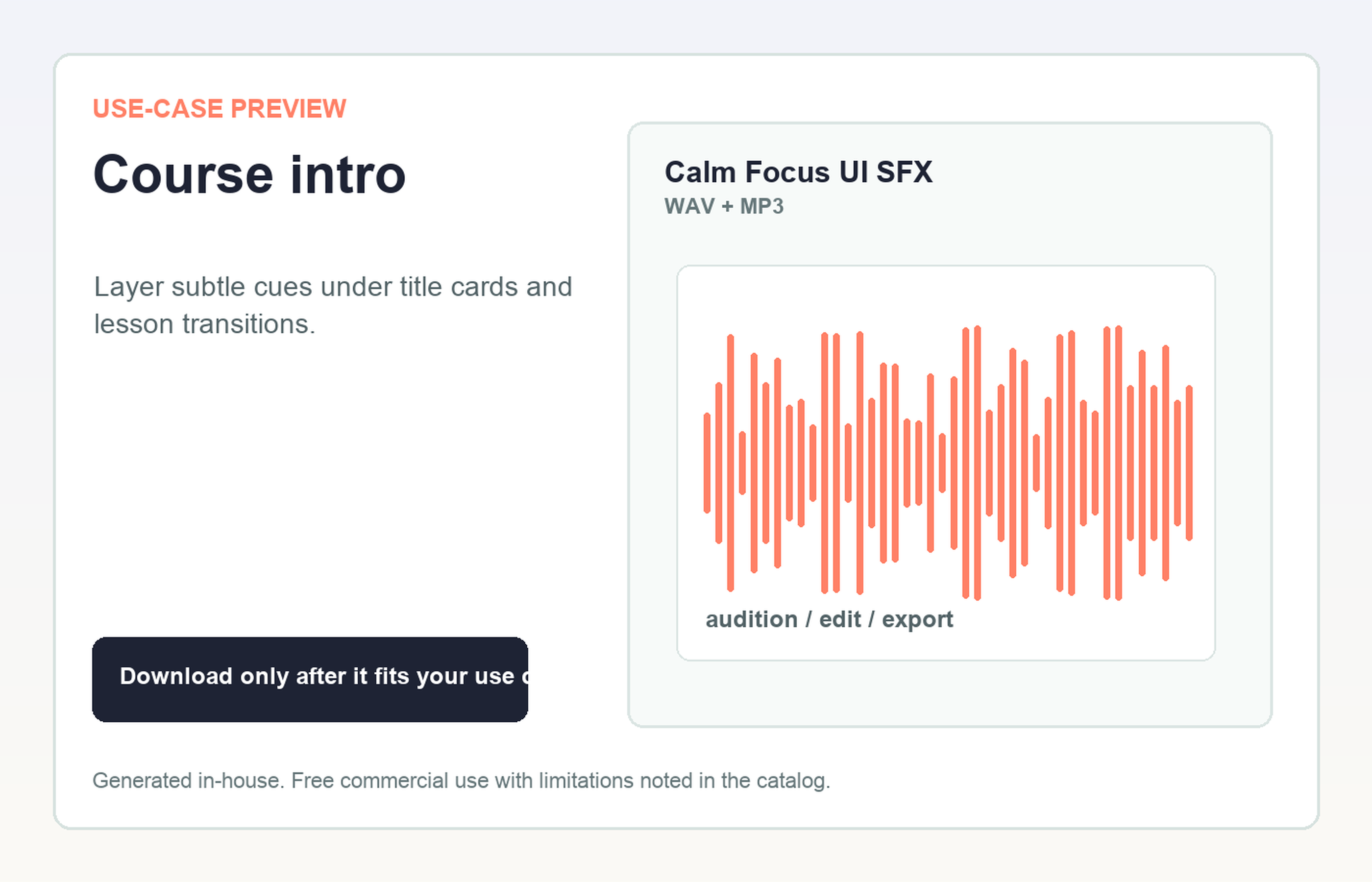 Calm Focus UI SFX Course intro use-case preview
