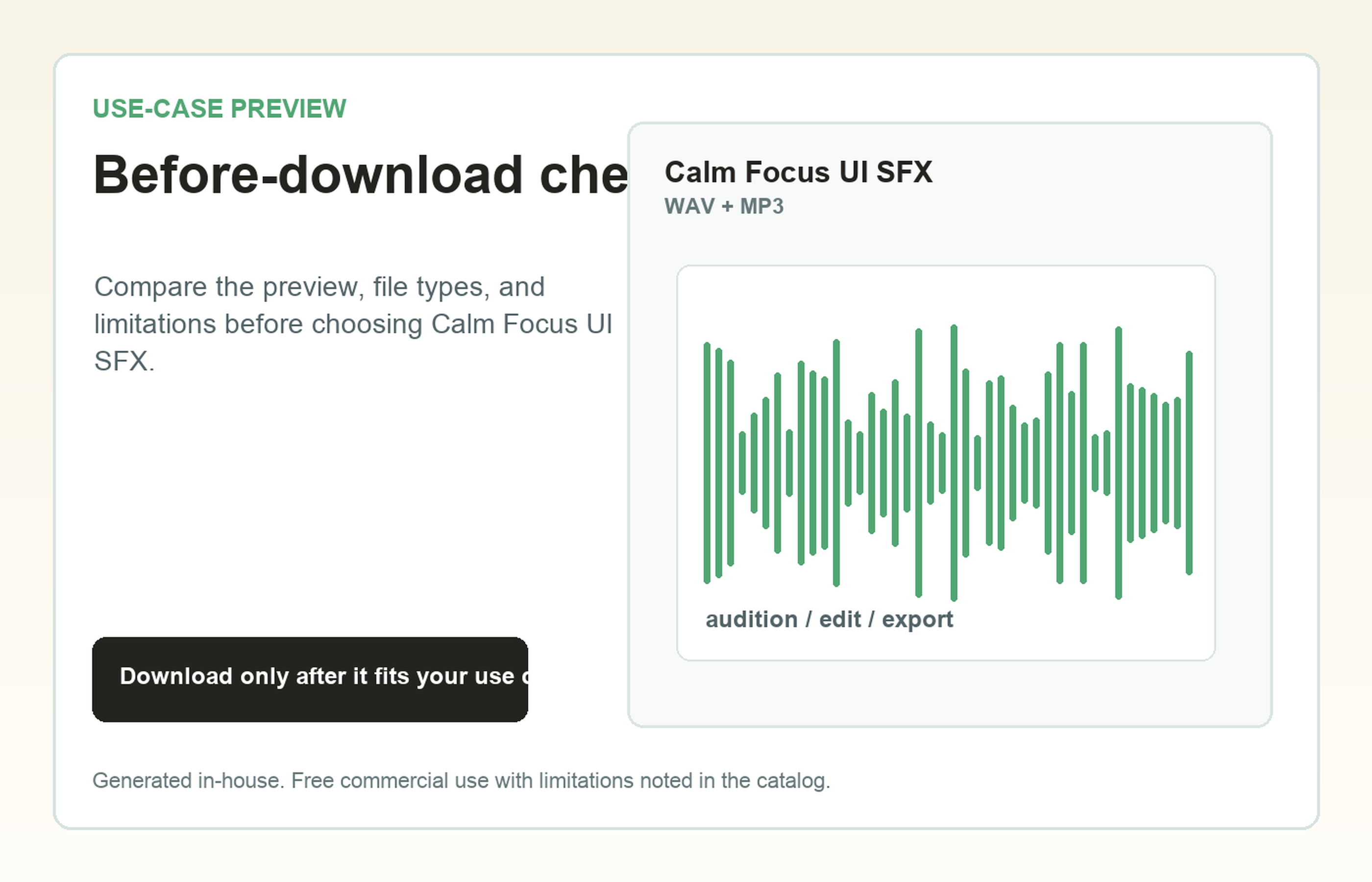 Calm Focus UI SFX Before-download check use-case preview