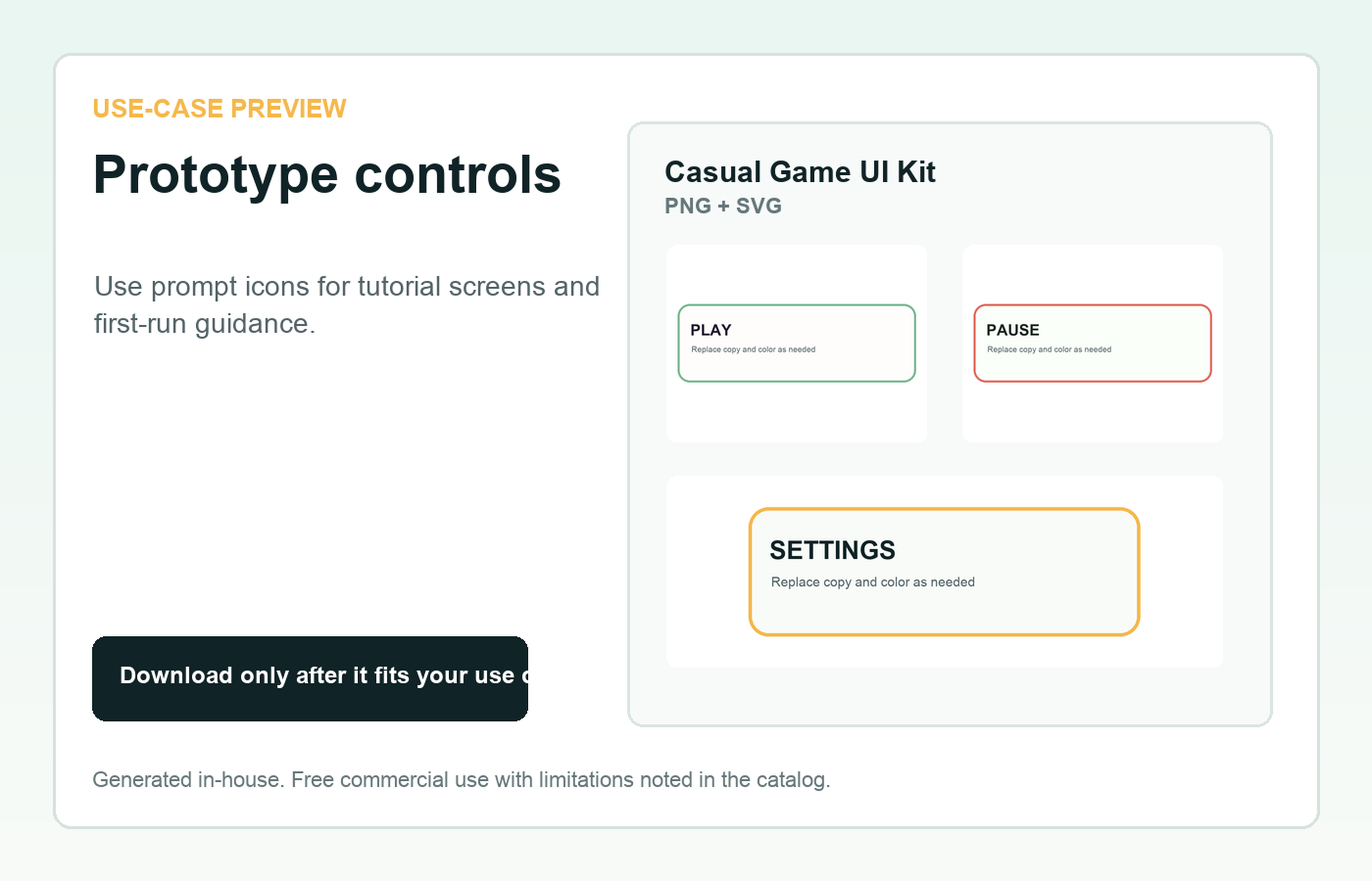 Casual Game UI Kit Prototype controls use-case preview