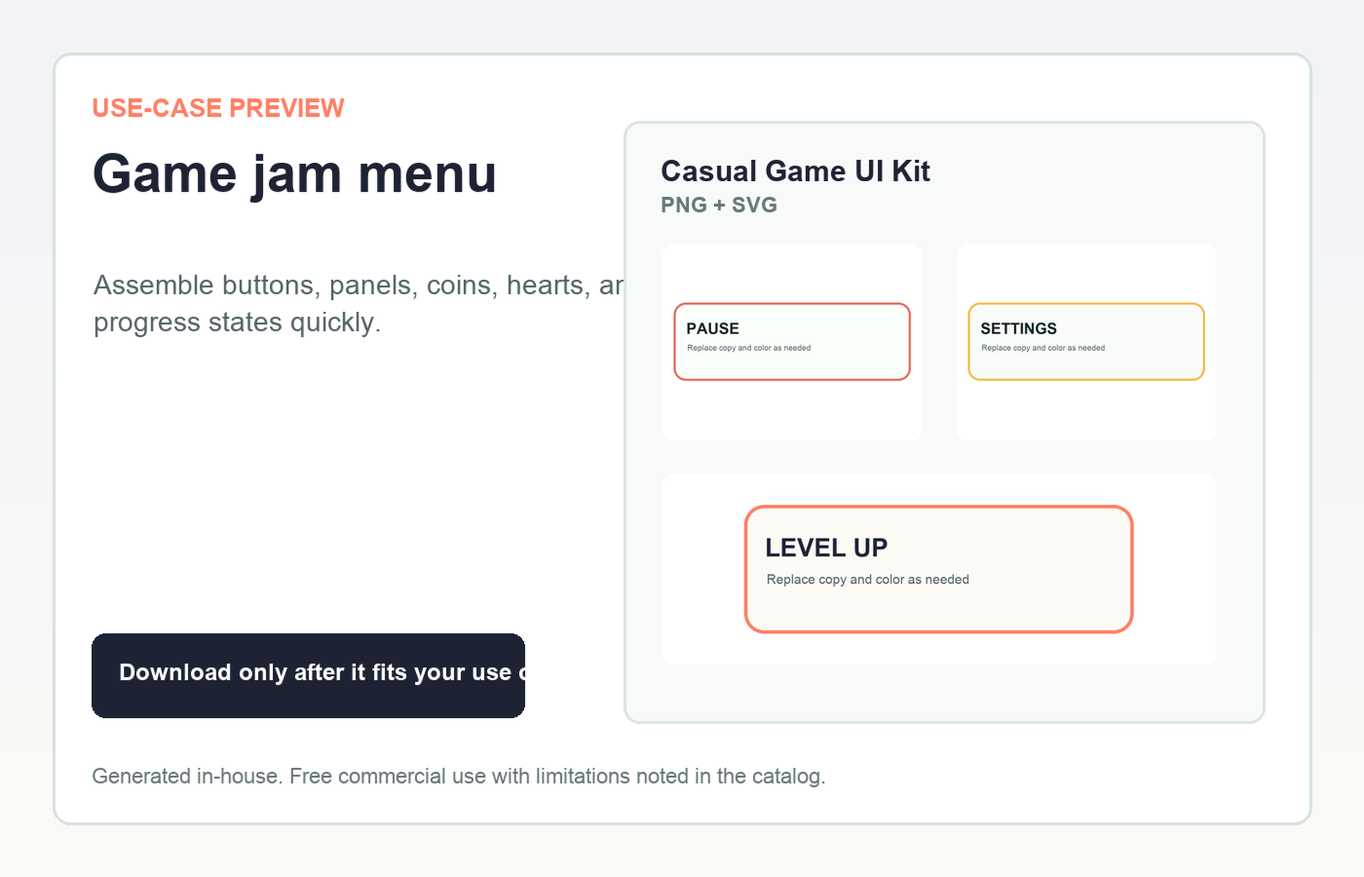 Casual Game UI Kit Game jam menu use-case preview