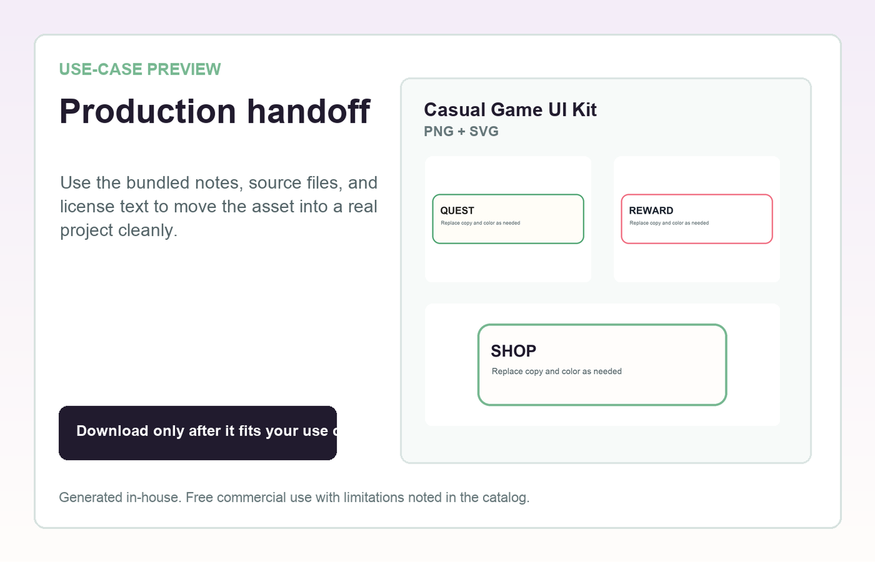 Casual Game UI Kit Production handoff use-case preview