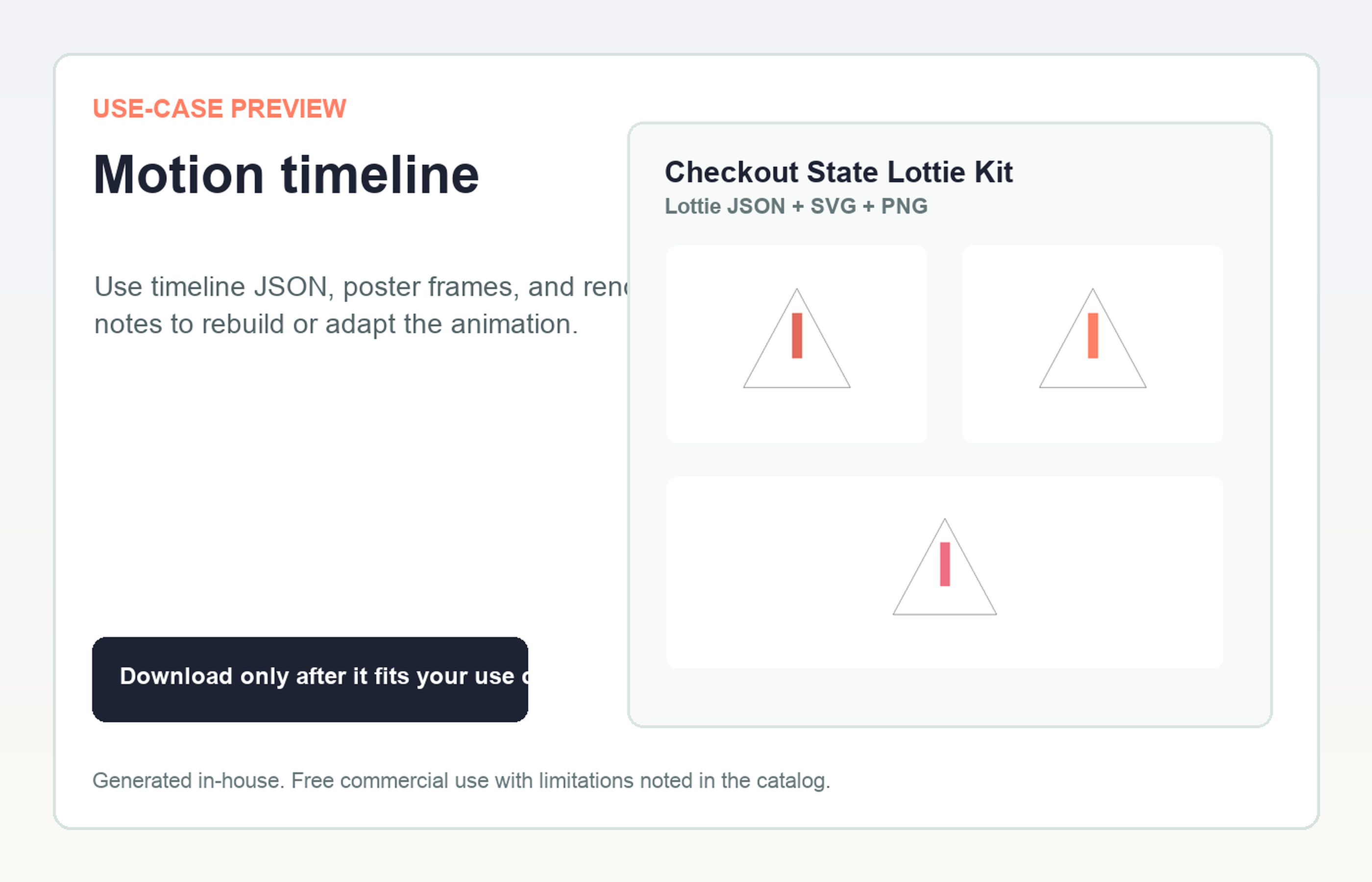 Checkout State Lottie Kit Motion timeline use-case preview