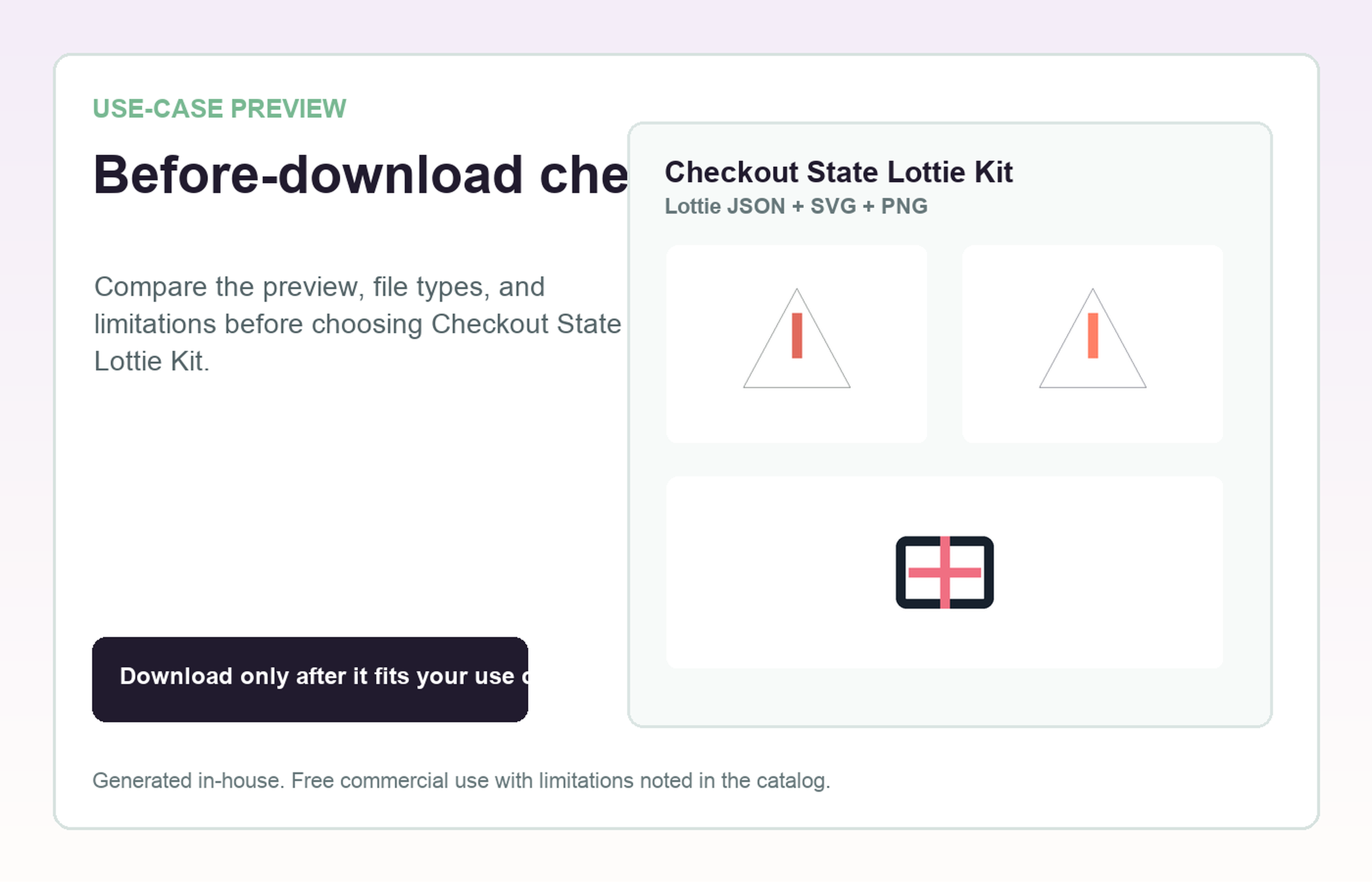 Checkout State Lottie Kit Before-download check use-case preview