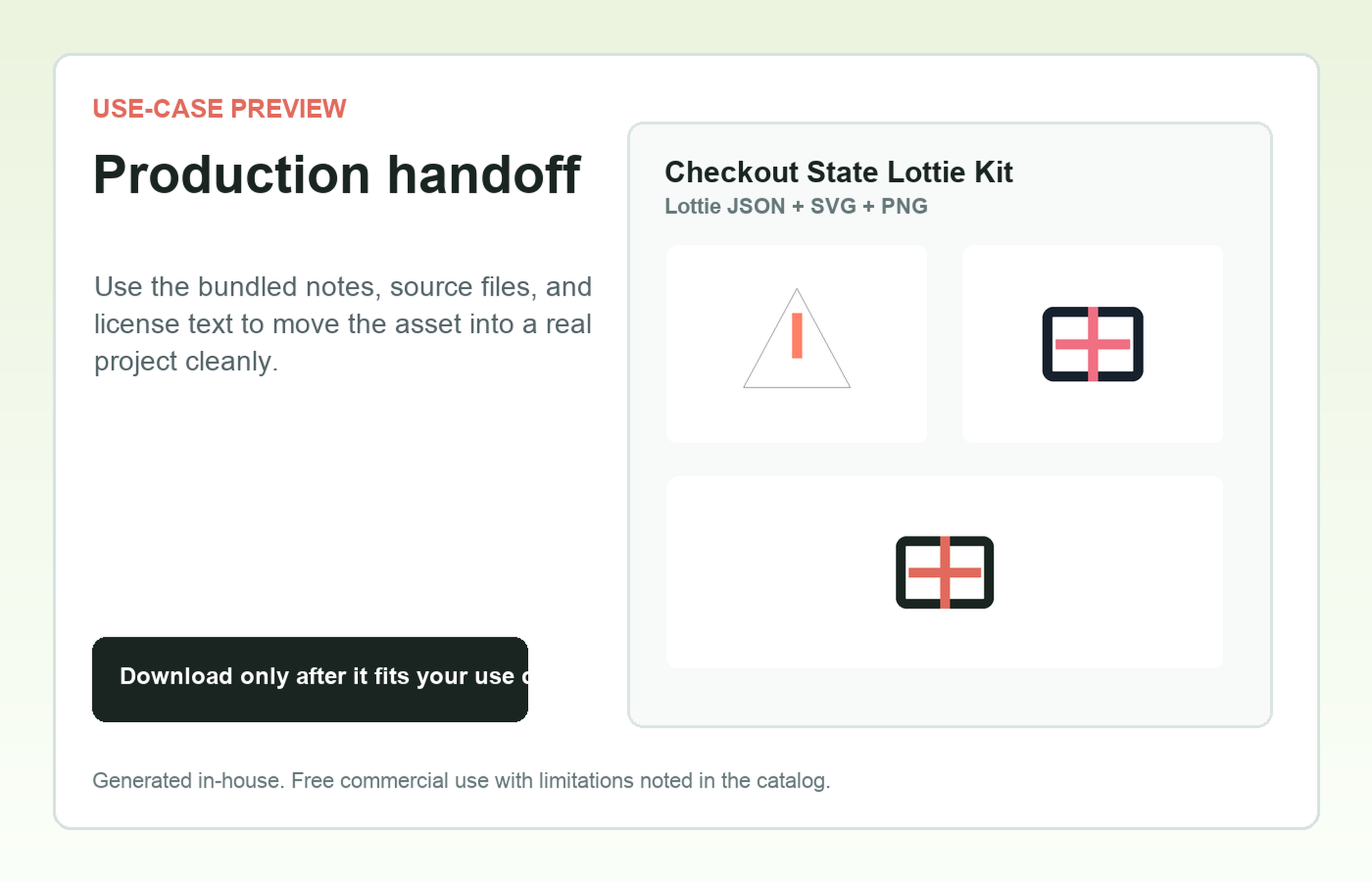Checkout State Lottie Kit Production handoff use-case preview