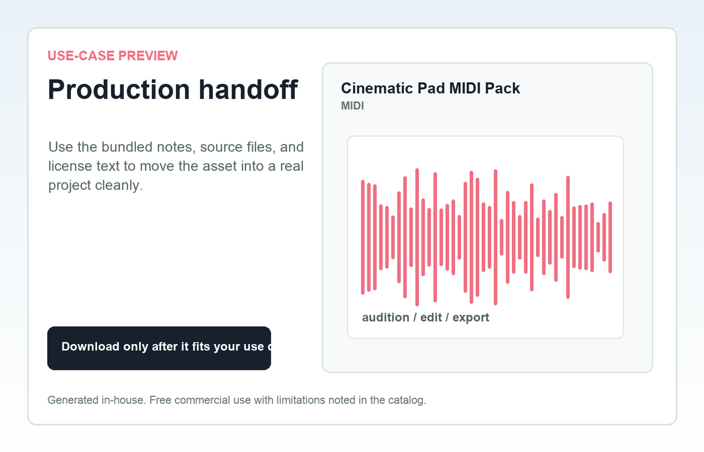 Cinematic Pad MIDI Pack Production handoff use-case preview