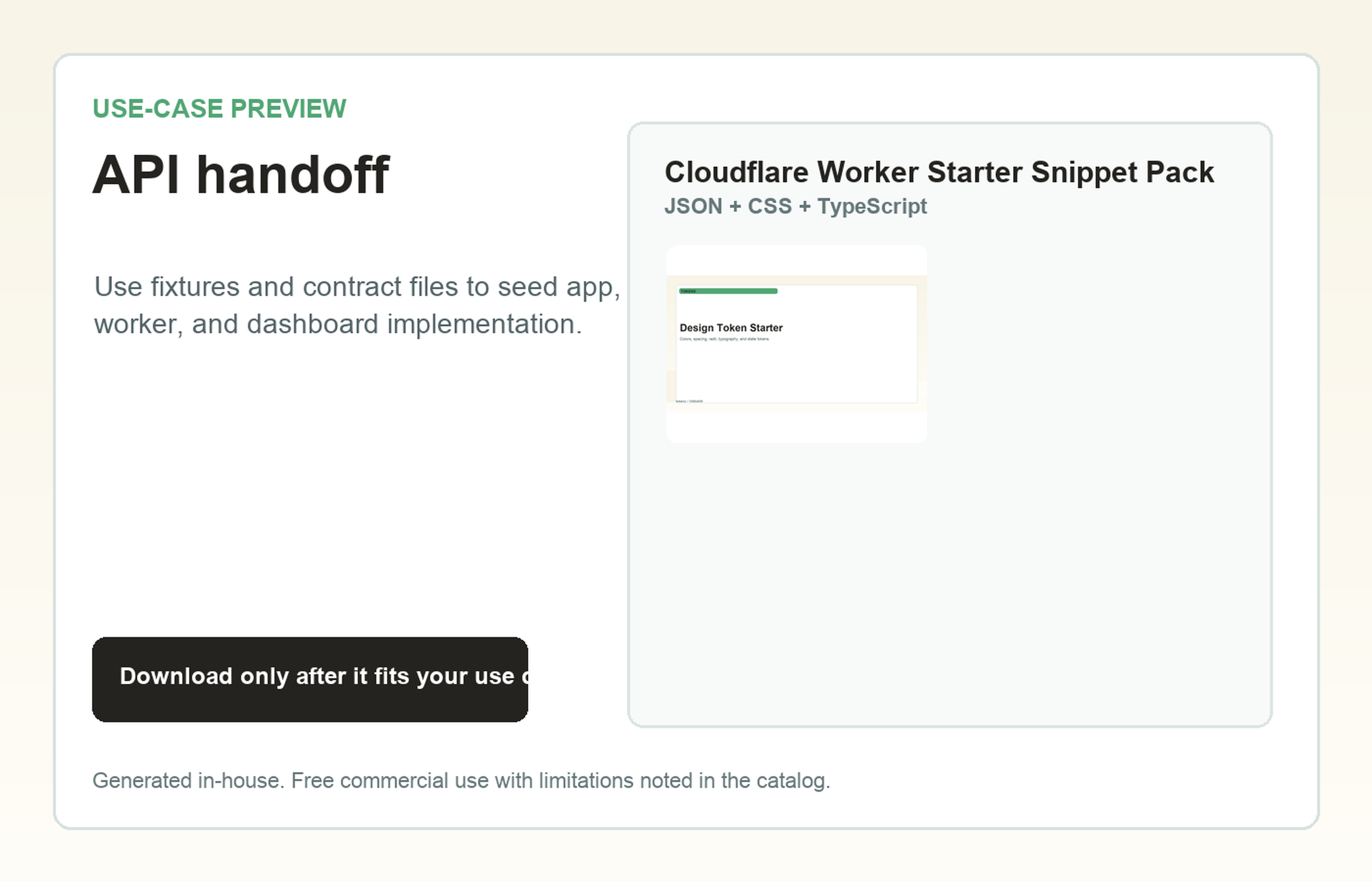 Cloudflare Worker Starter Snippet Pack API handoff use-case preview