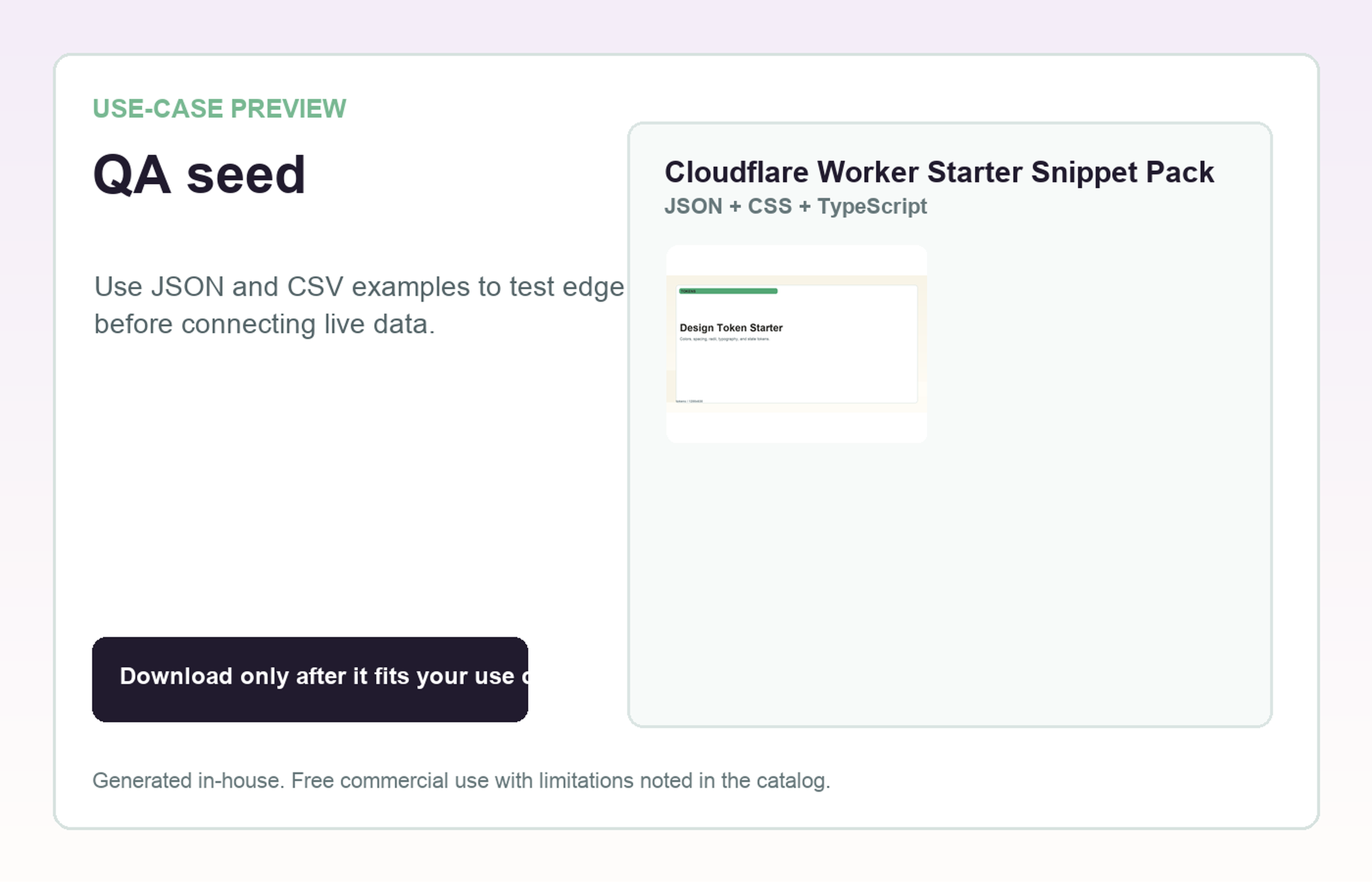 Cloudflare Worker Starter Snippet Pack QA seed use-case preview