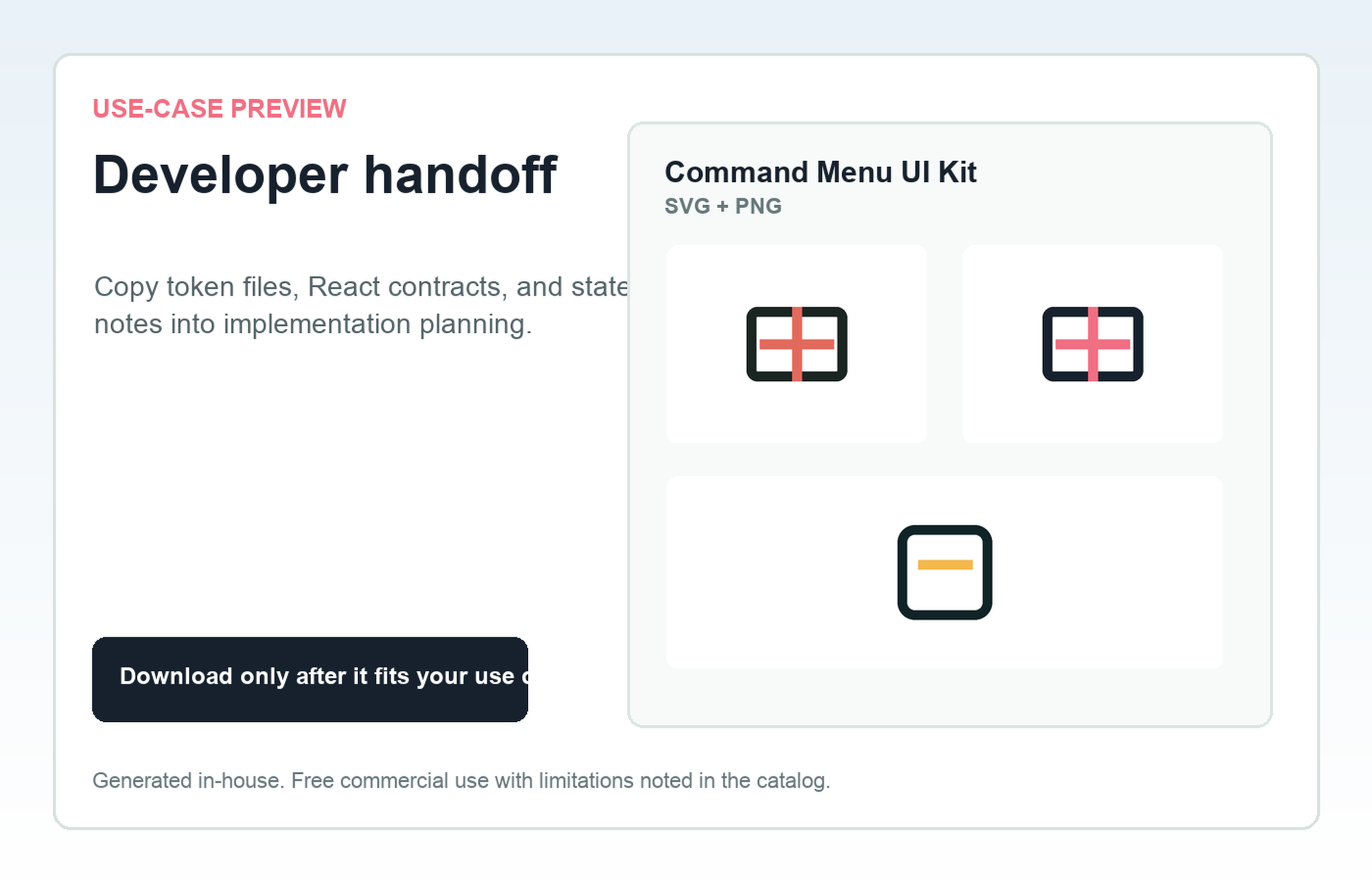 Command Menu UI Kit Developer handoff use-case preview
