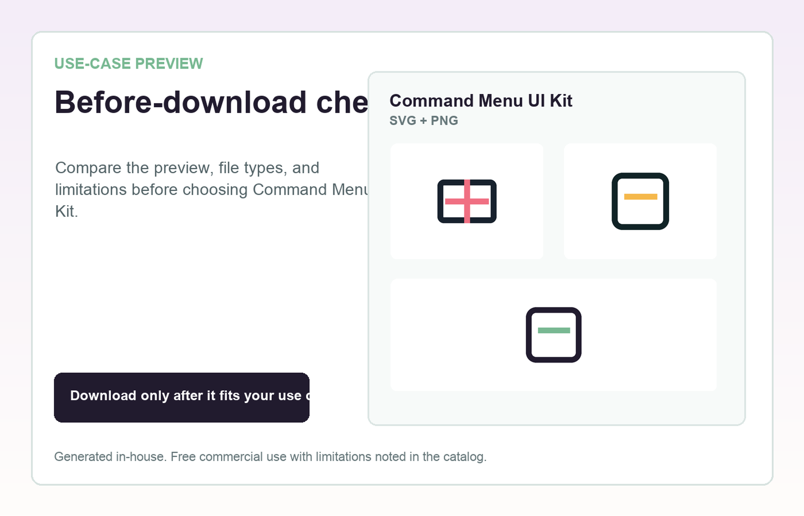 Command Menu UI Kit Before-download check use-case preview