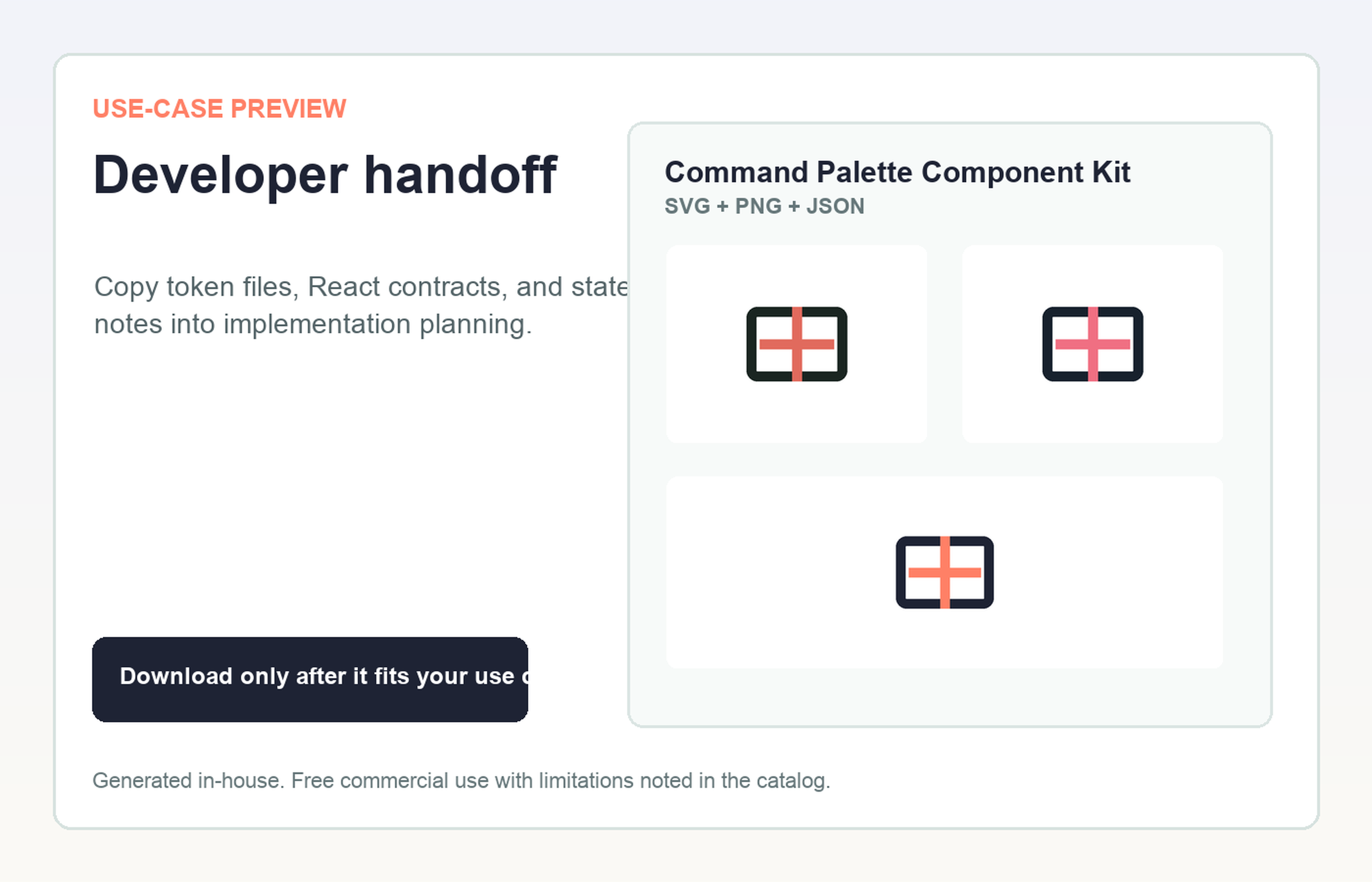 Command Palette Component Kit Developer handoff use-case preview