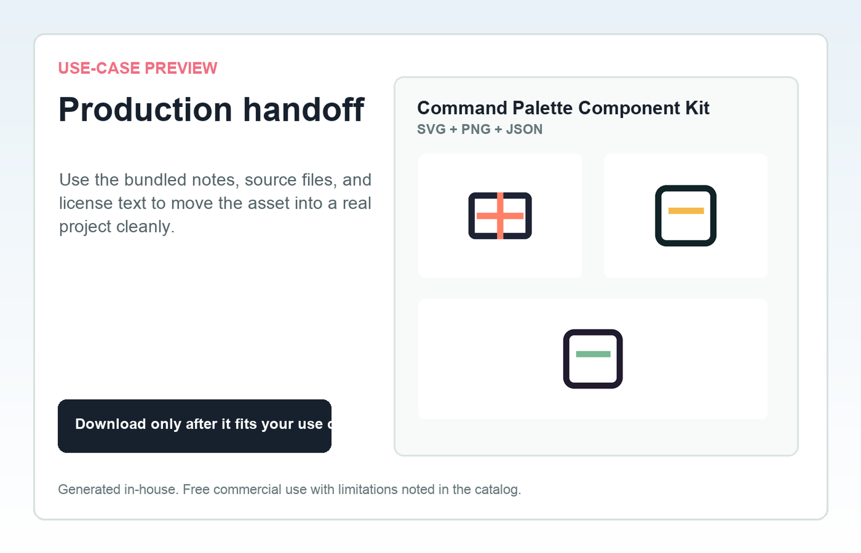 Command Palette Component Kit Production handoff use-case preview
