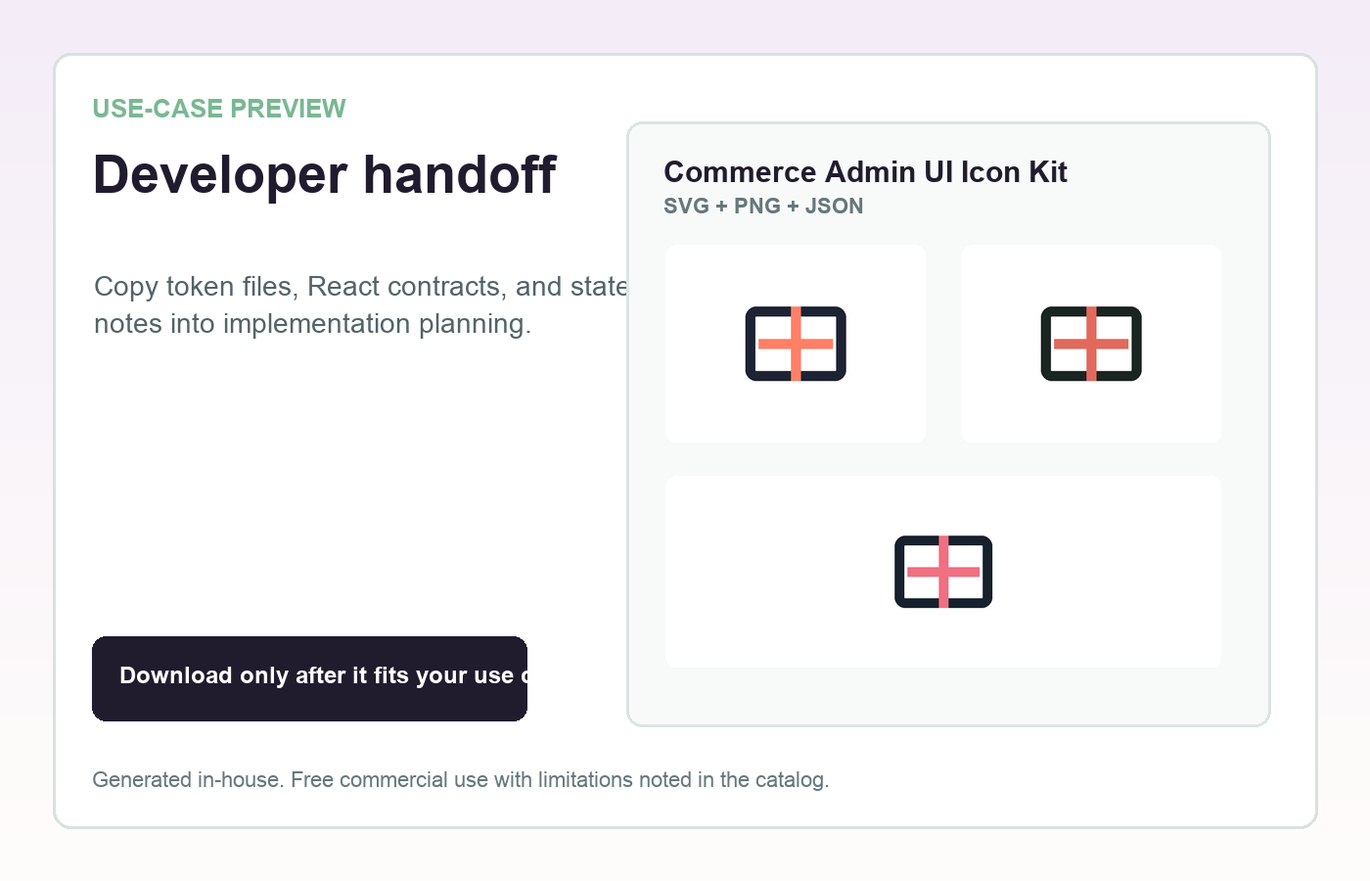 Commerce Admin UI Icon Kit Developer handoff use-case preview