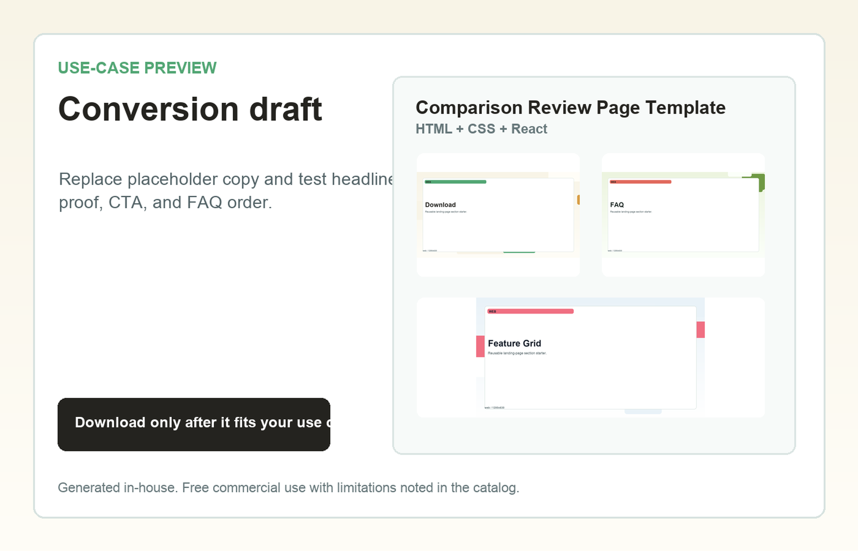 Comparison Review Page Template Conversion draft use-case preview