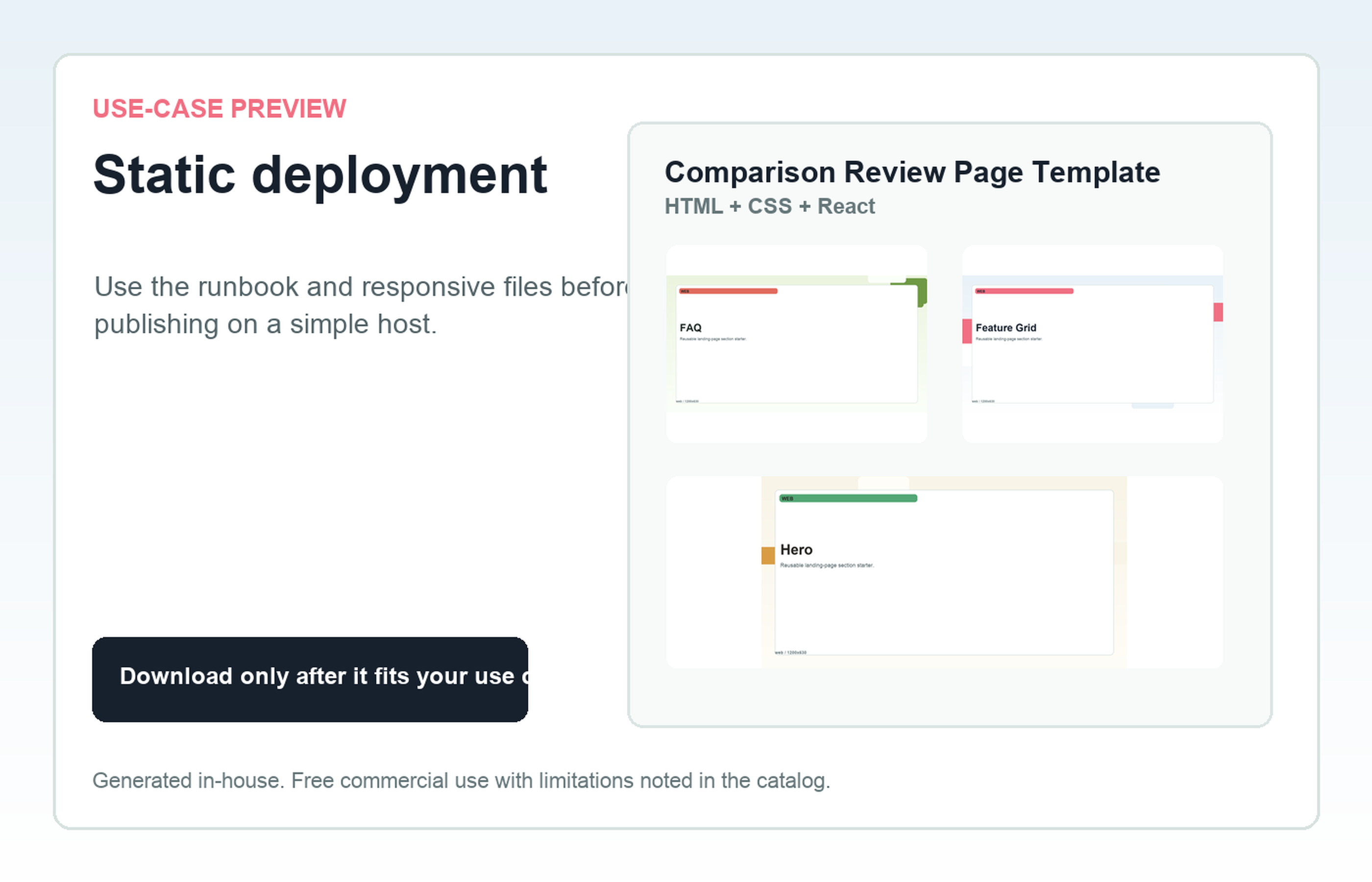 Comparison Review Page Template Static deployment use-case preview