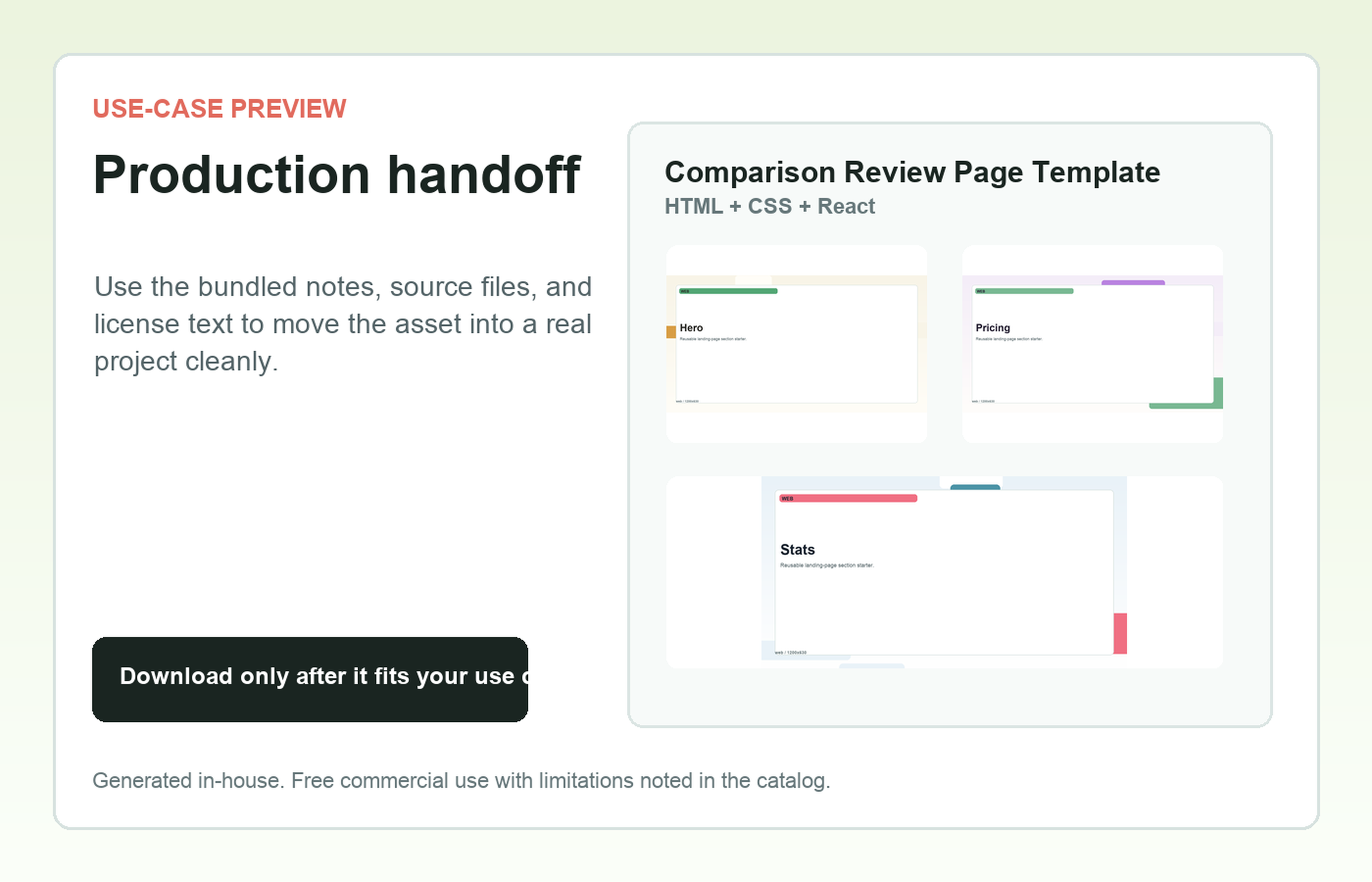 Comparison Review Page Template Production handoff use-case preview