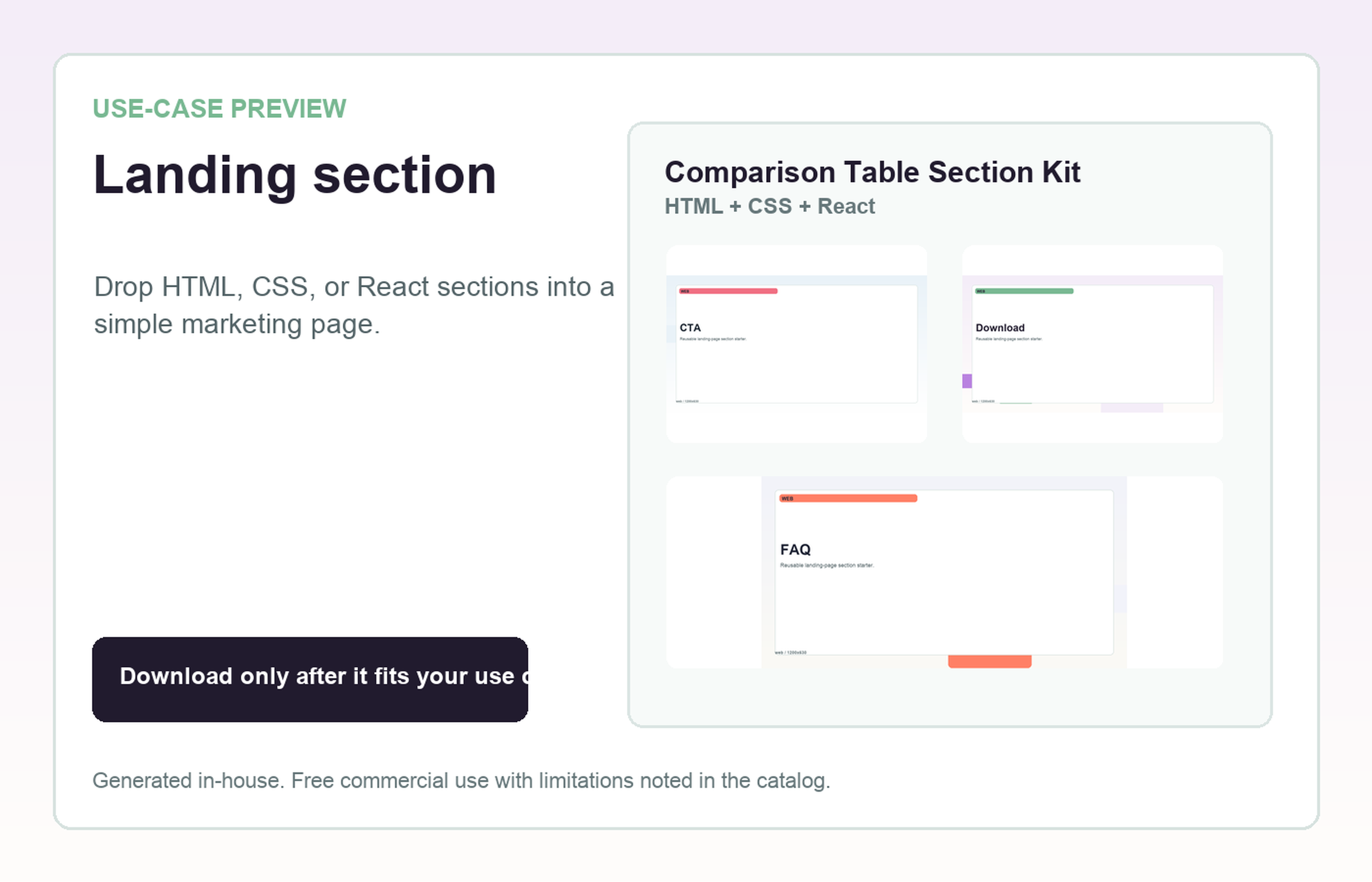Comparison Table Section Kit Landing section use-case preview