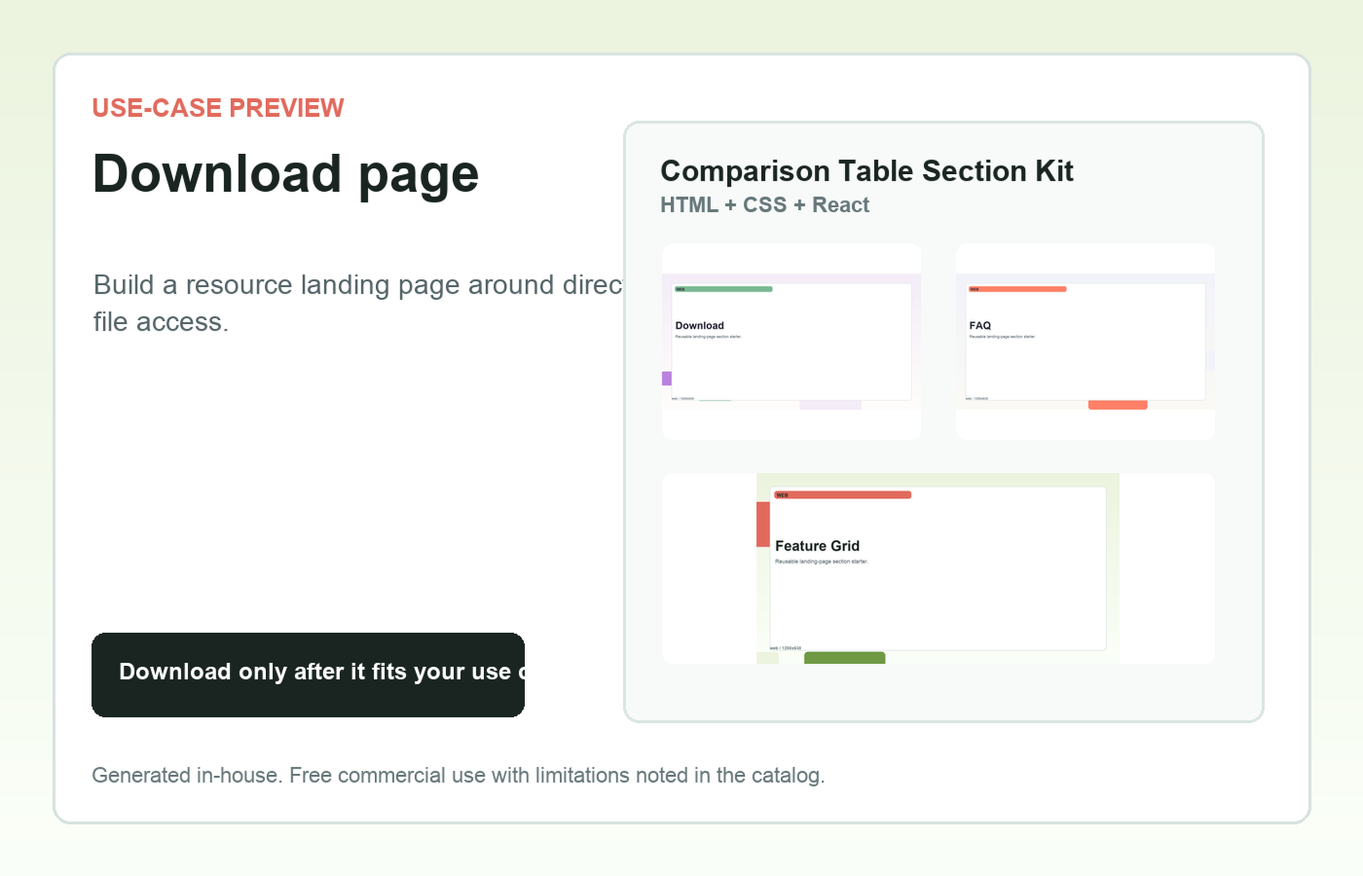 Comparison Table Section Kit Download page use-case preview