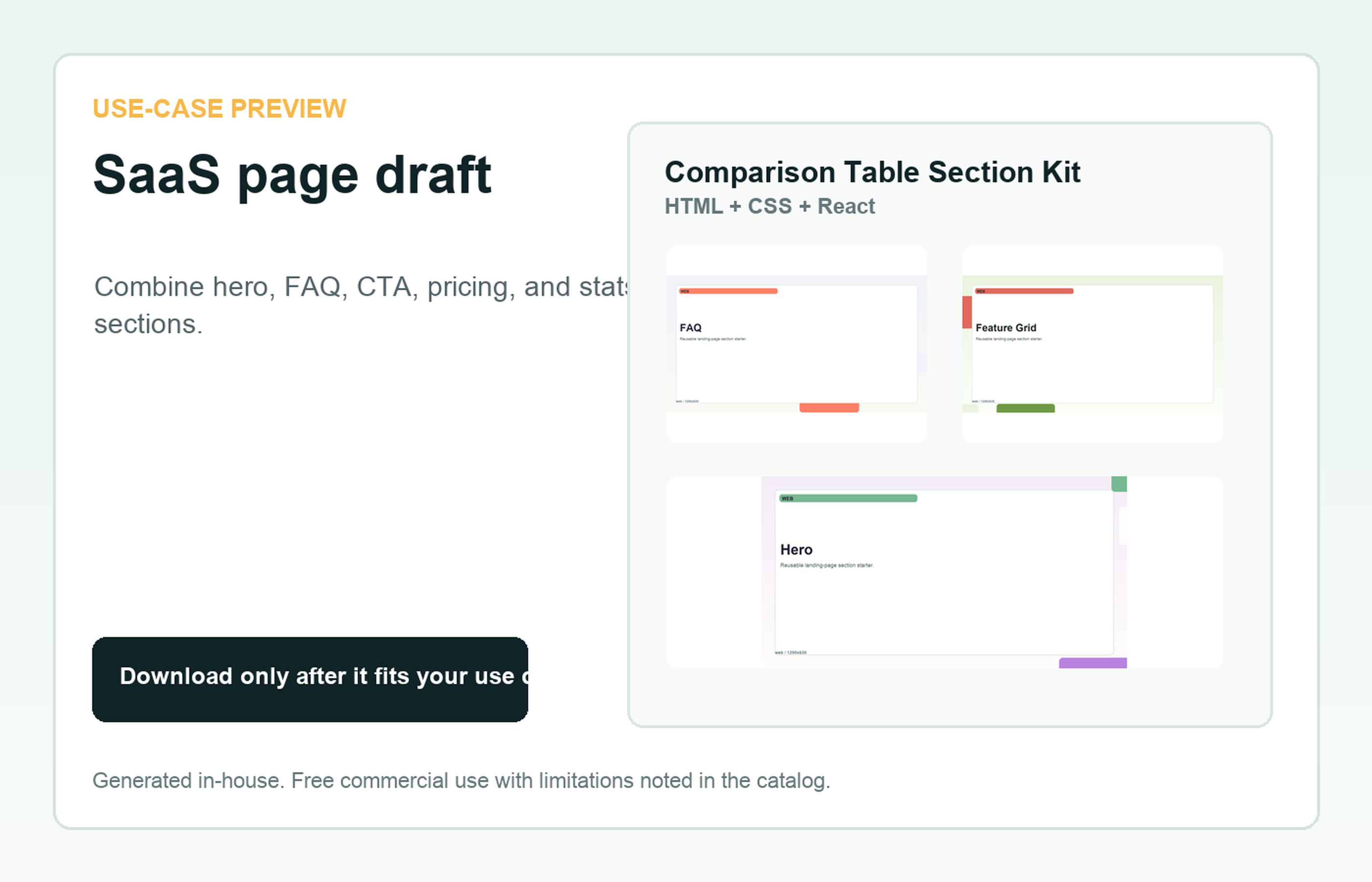 Comparison Table Section Kit SaaS page draft use-case preview