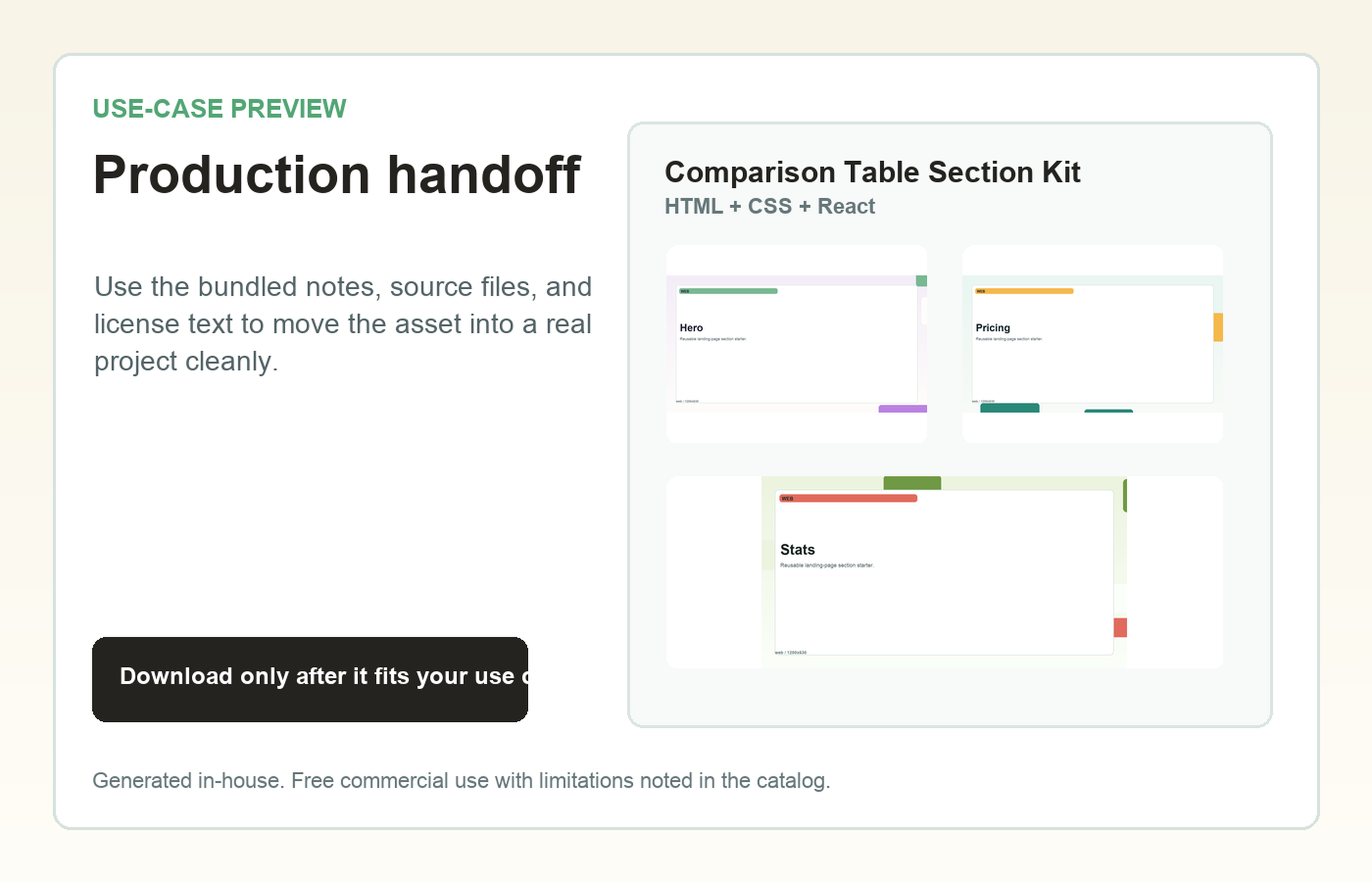 Comparison Table Section Kit Production handoff use-case preview
