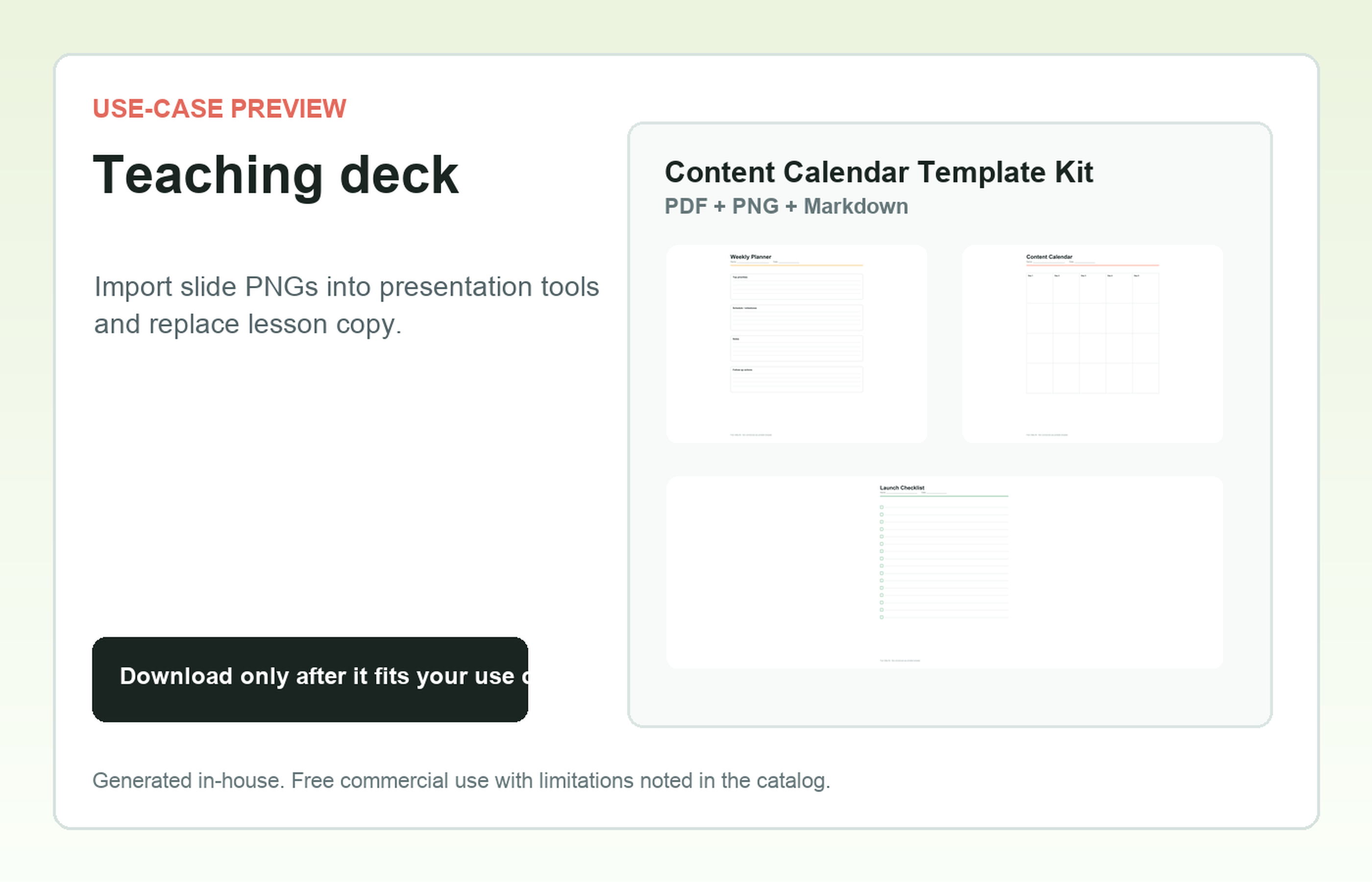Content Calendar Template Kit Teaching deck use-case preview