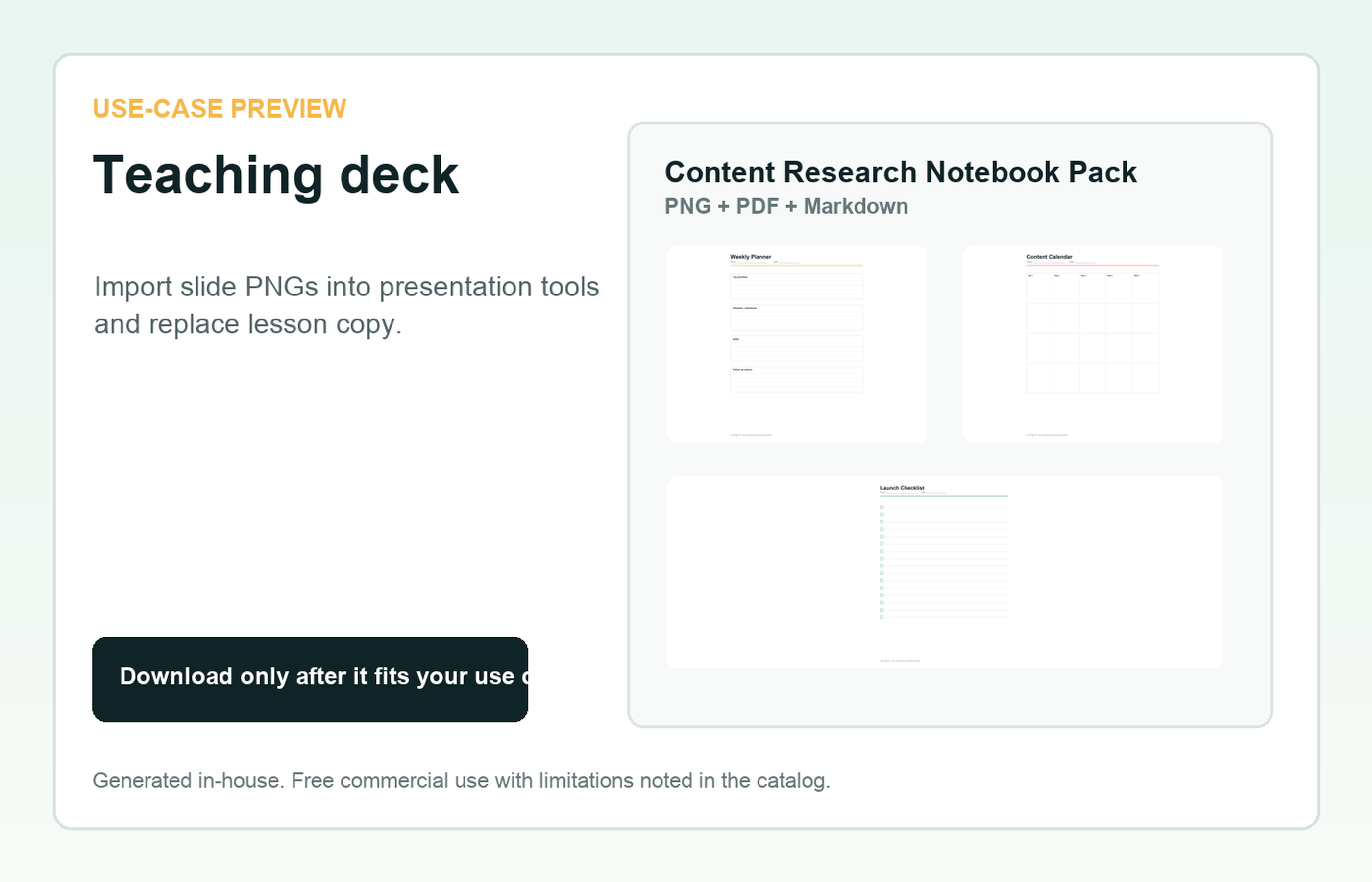 Content Research Notebook Pack Teaching deck use-case preview