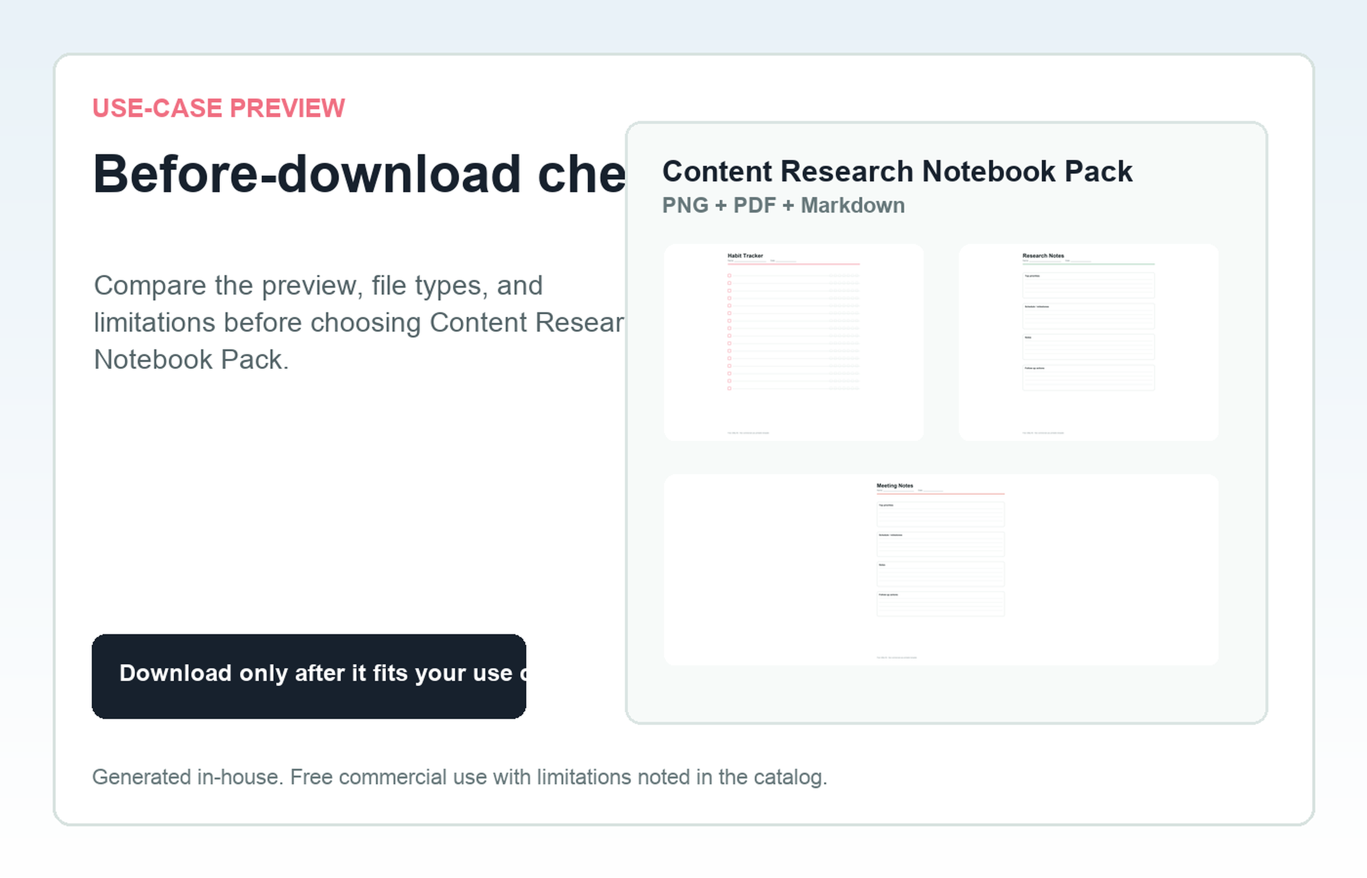 Content Research Notebook Pack Before-download check use-case preview