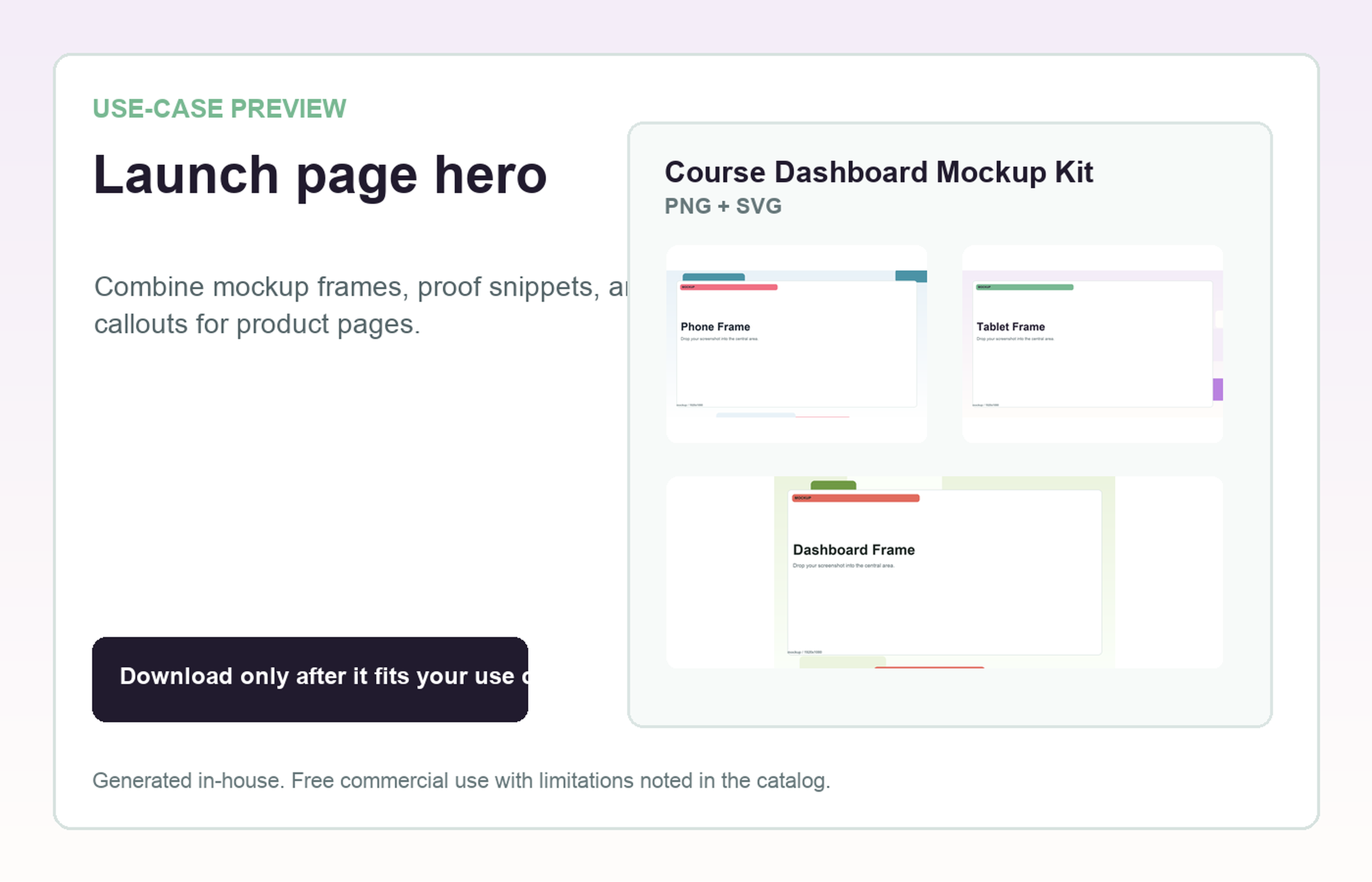 Course Dashboard Mockup Kit Launch page hero use-case preview