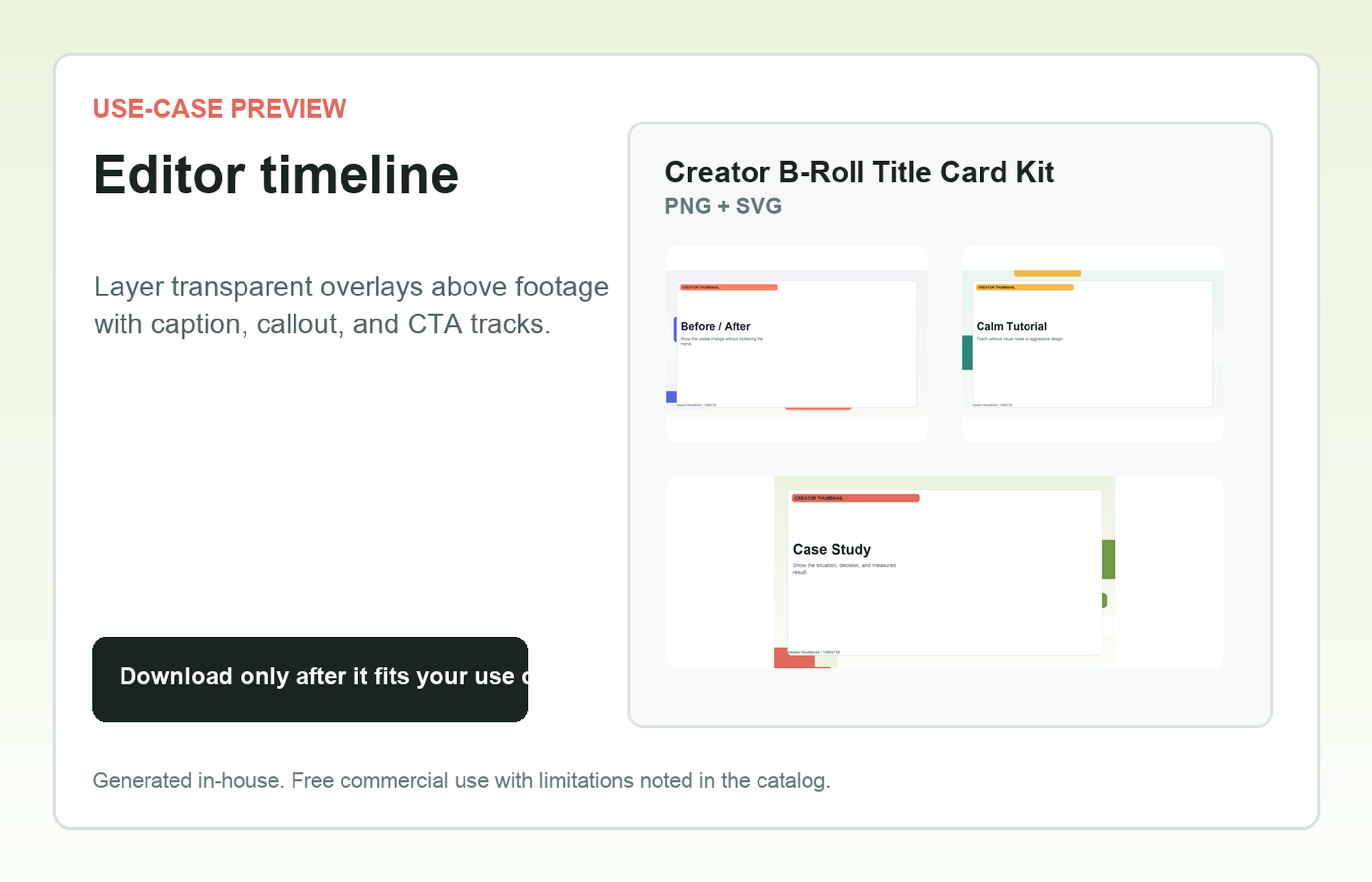 Creator B-Roll Title Card Kit Editor timeline use-case preview