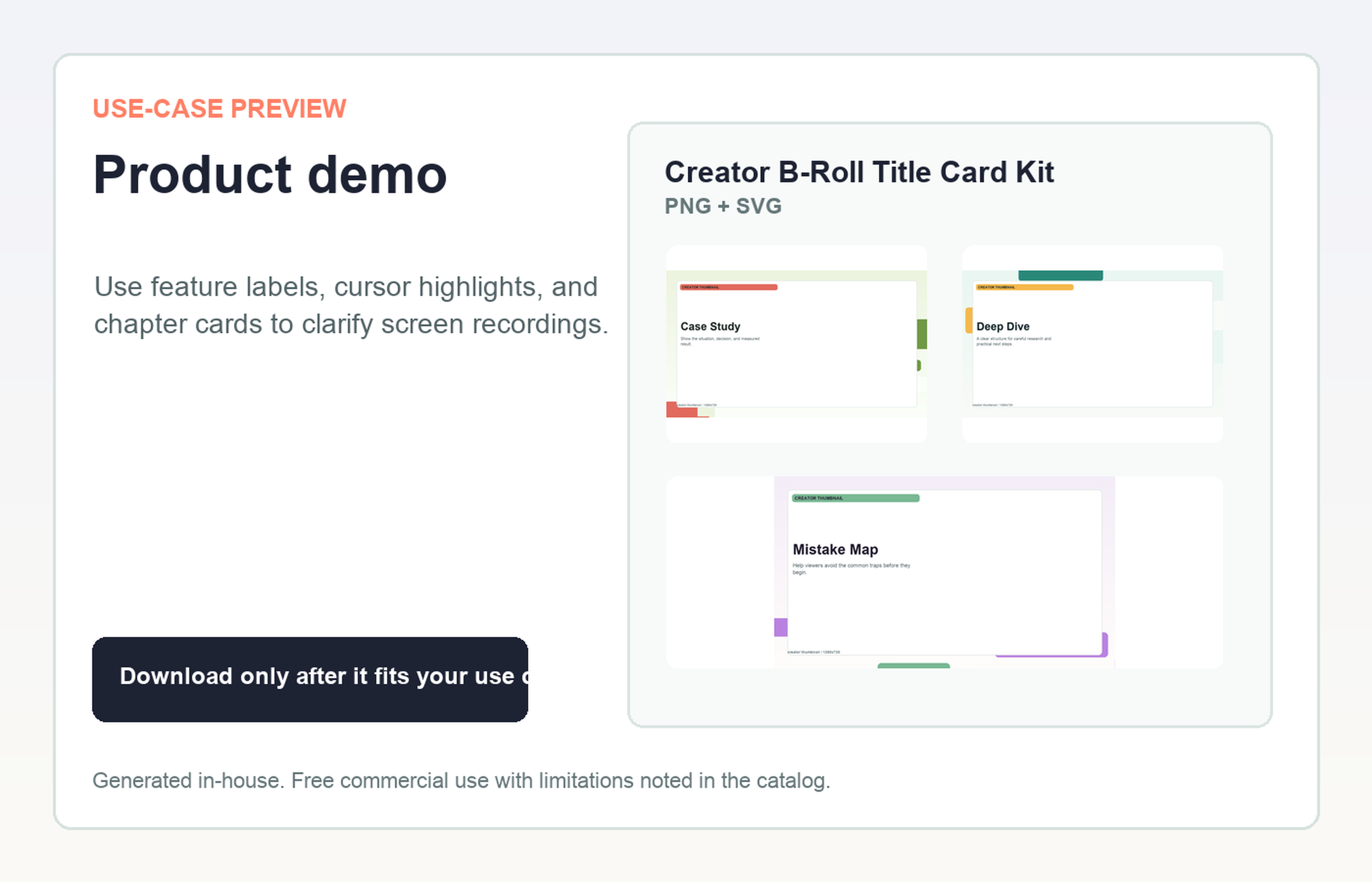 Creator B-Roll Title Card Kit Product demo use-case preview
