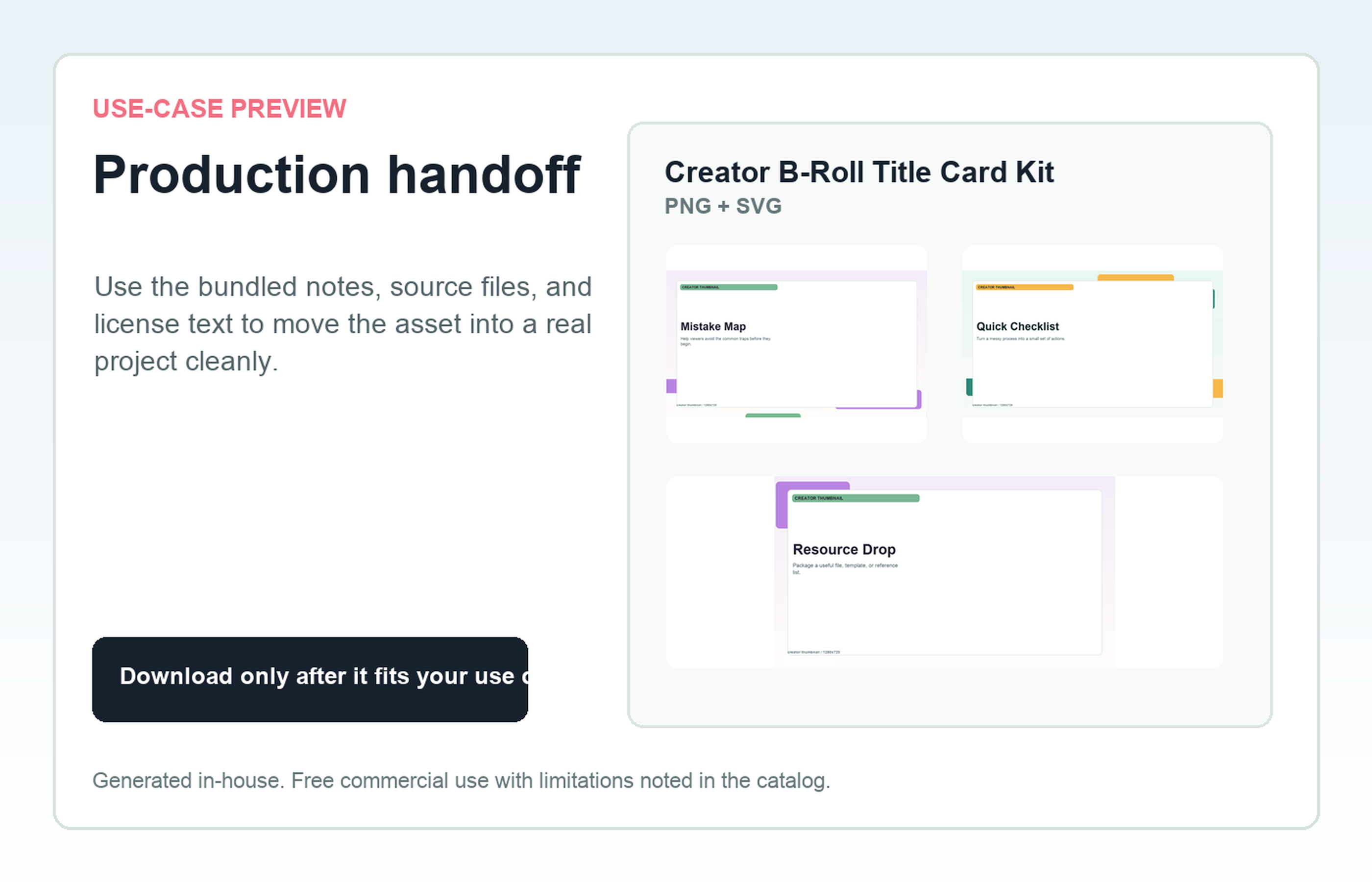 Creator B-Roll Title Card Kit Production handoff use-case preview