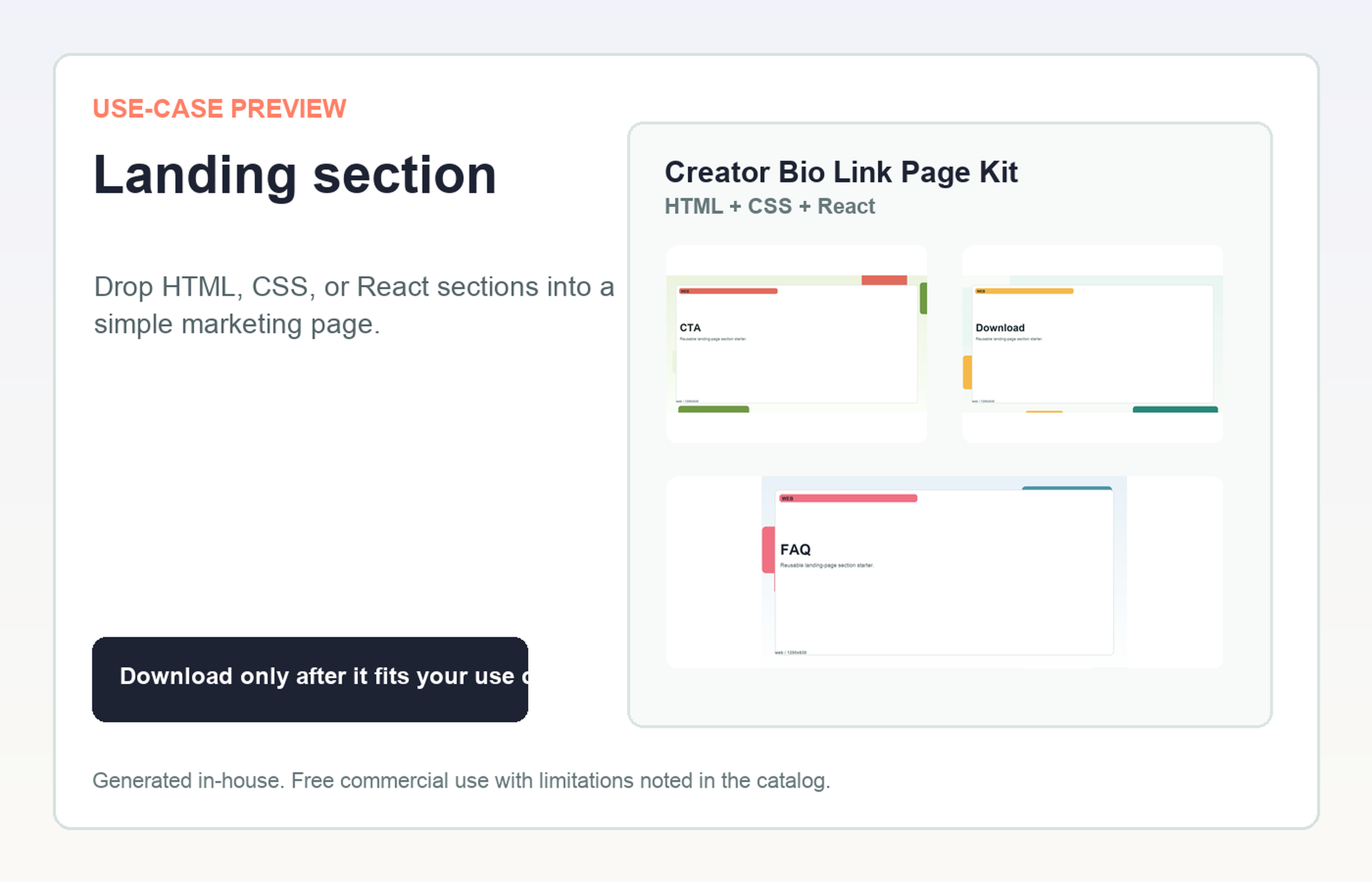 Creator Bio Link Page Kit Landing section use-case preview