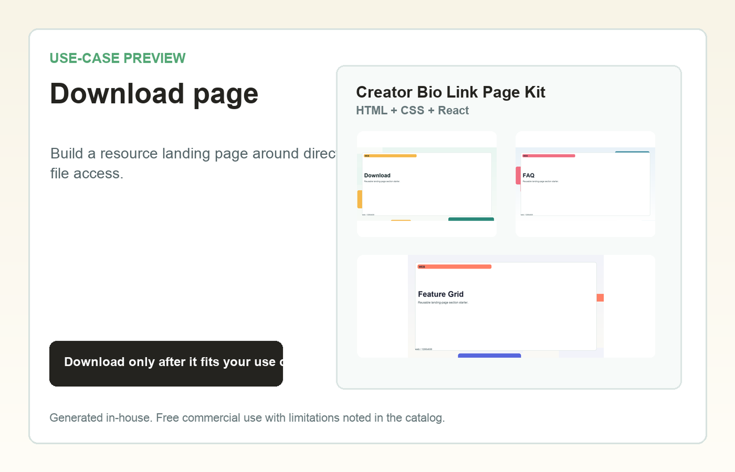 Creator Bio Link Page Kit Download page use-case preview