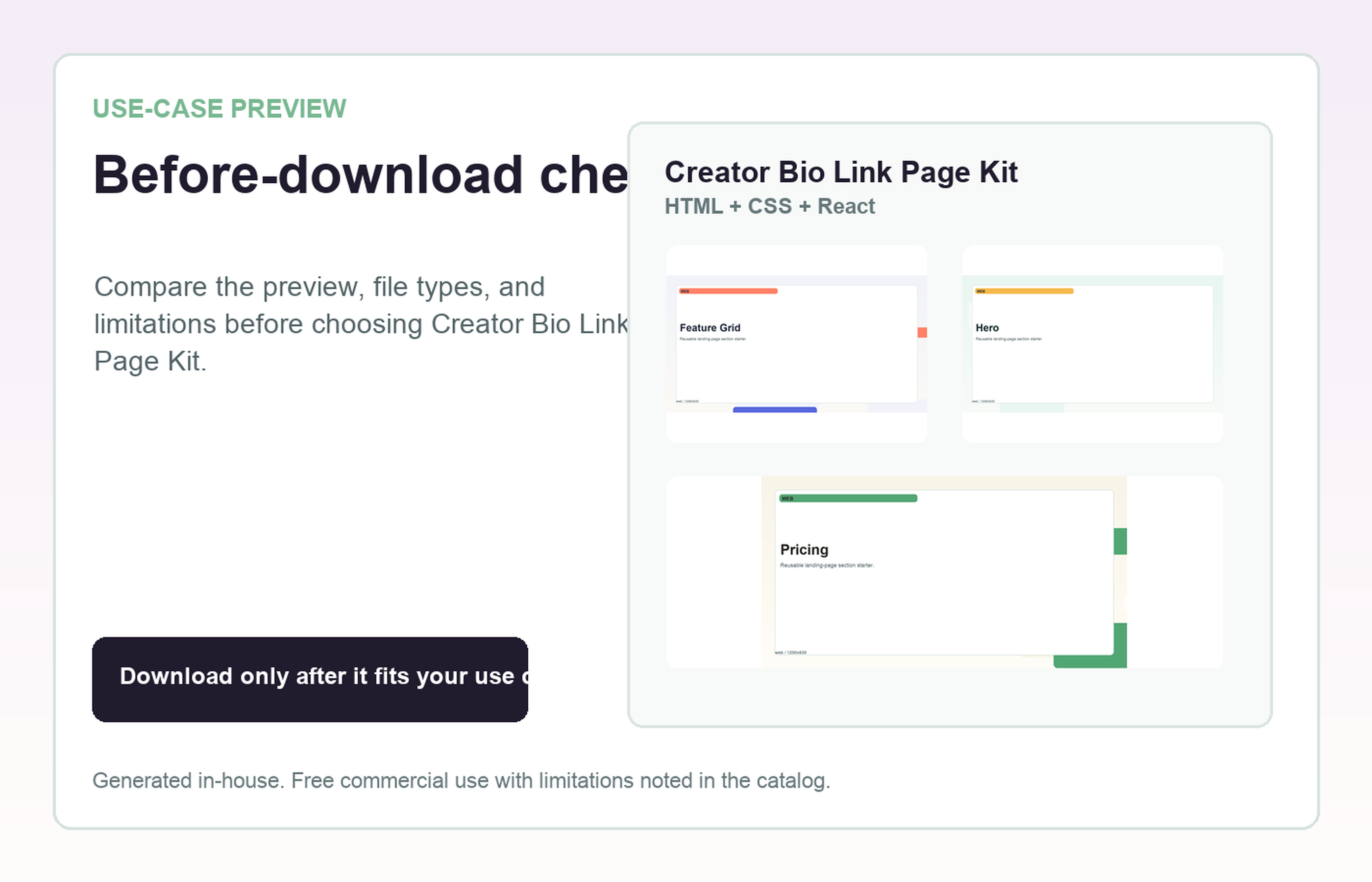 Creator Bio Link Page Kit Before-download check use-case preview