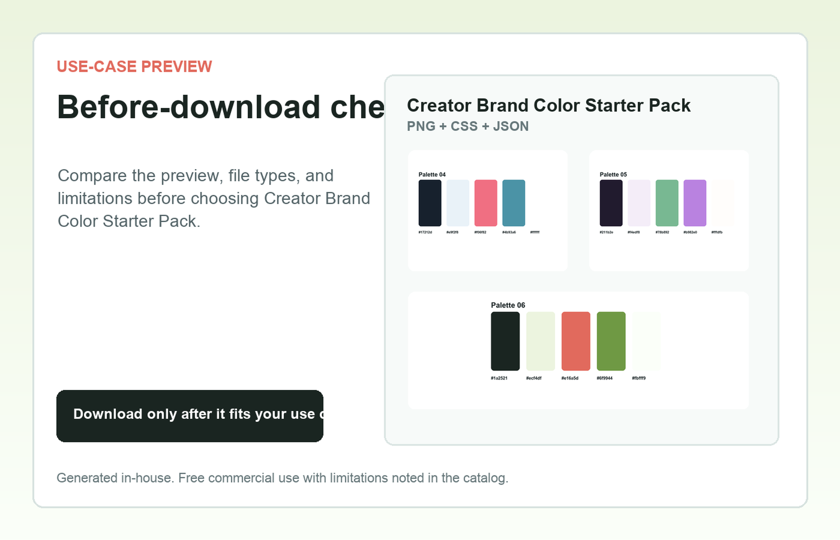 Creator Brand Color Starter Pack Before-download check use-case preview