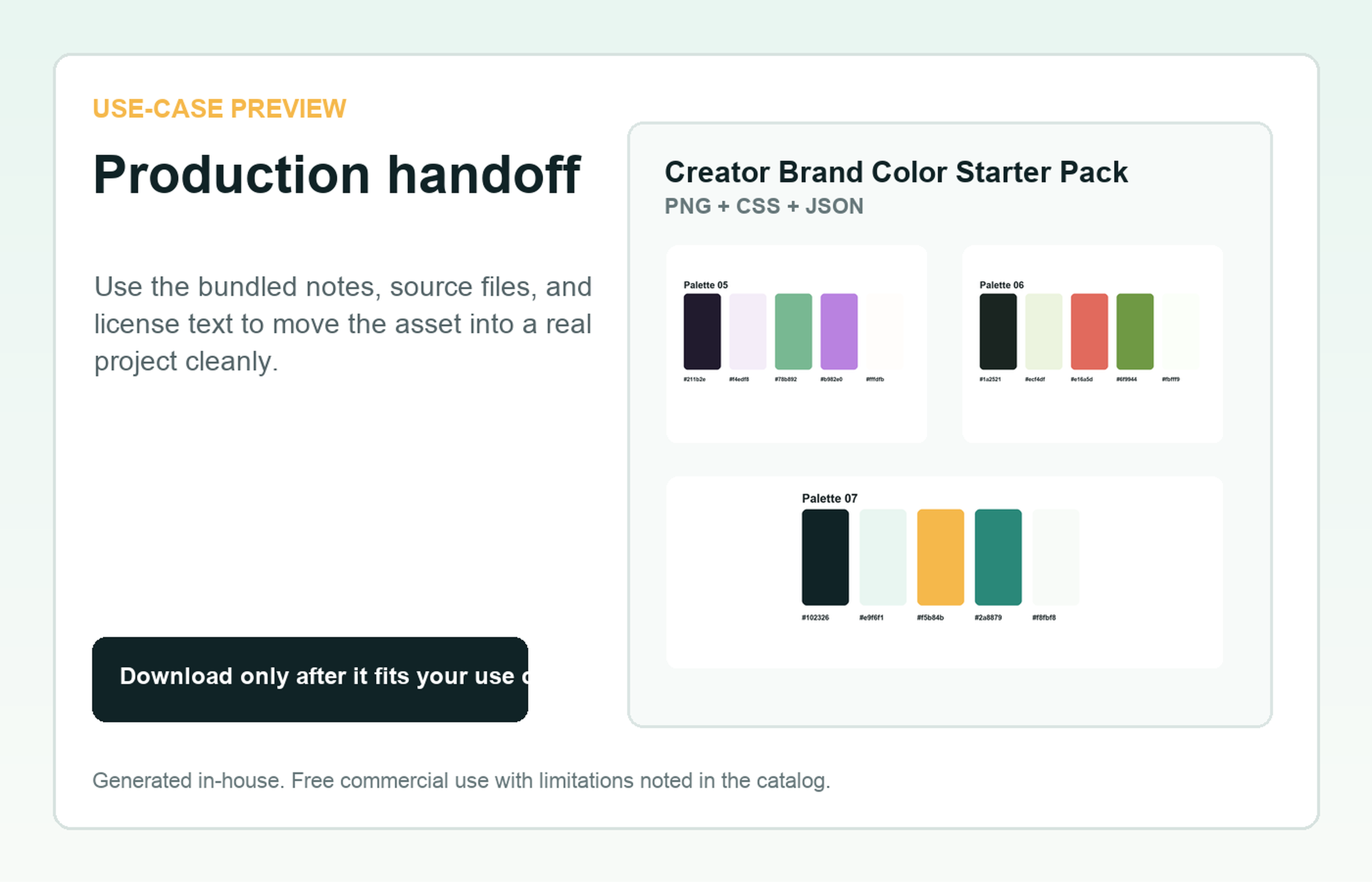 Creator Brand Color Starter Pack Production handoff use-case preview