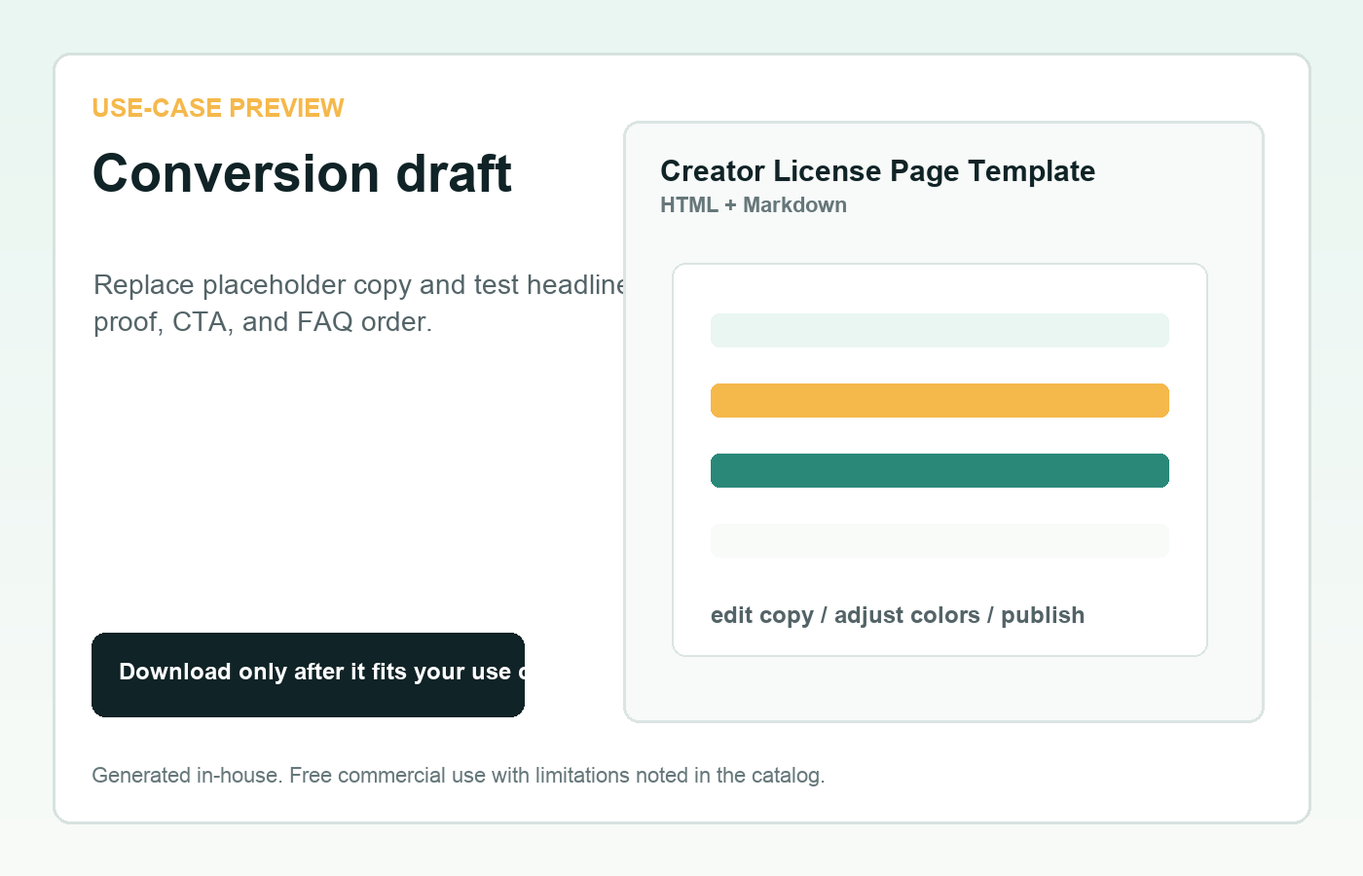 Creator License Page Template Conversion draft use-case preview