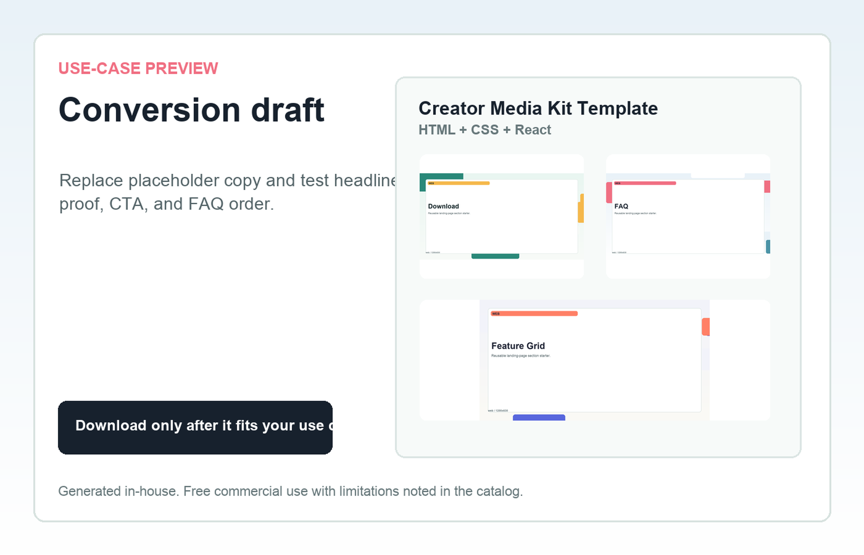 Creator Media Kit Template Conversion draft use-case preview