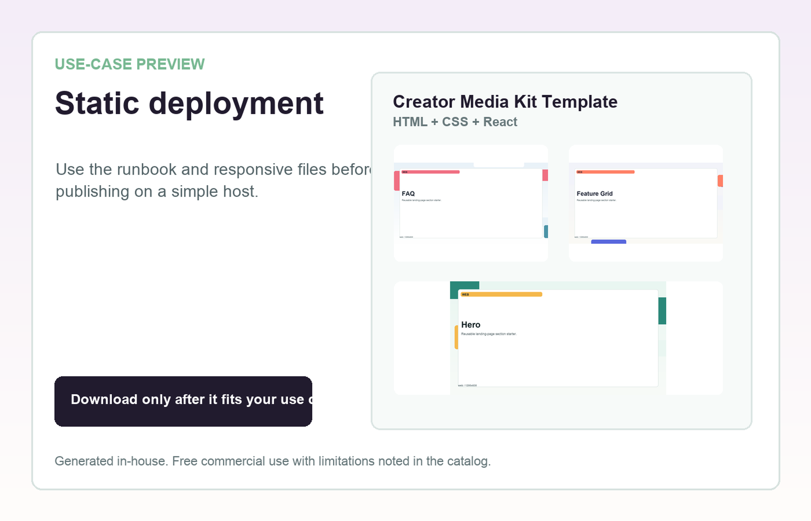 Creator Media Kit Template Static deployment use-case preview