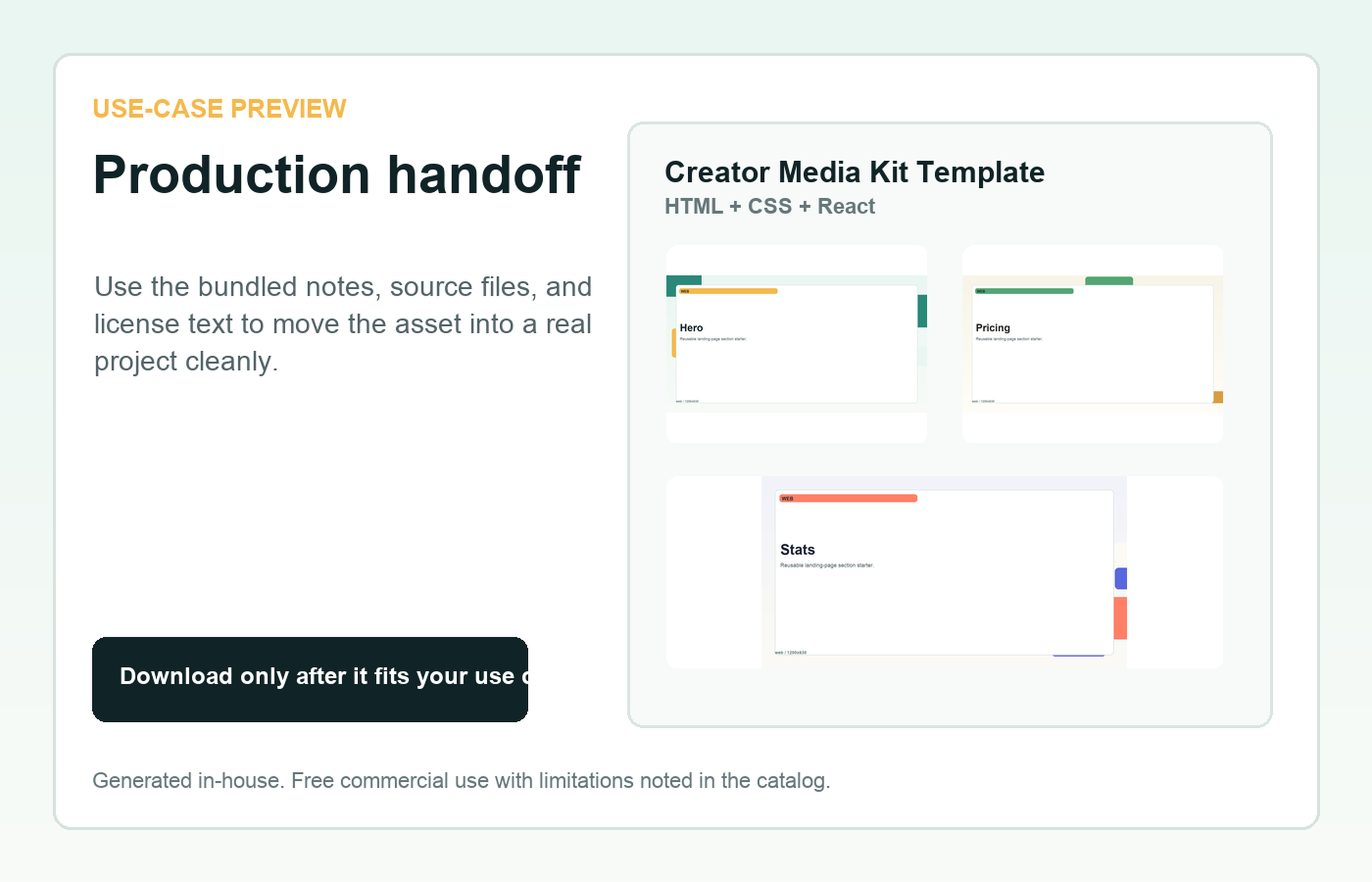 Creator Media Kit Template Production handoff use-case preview