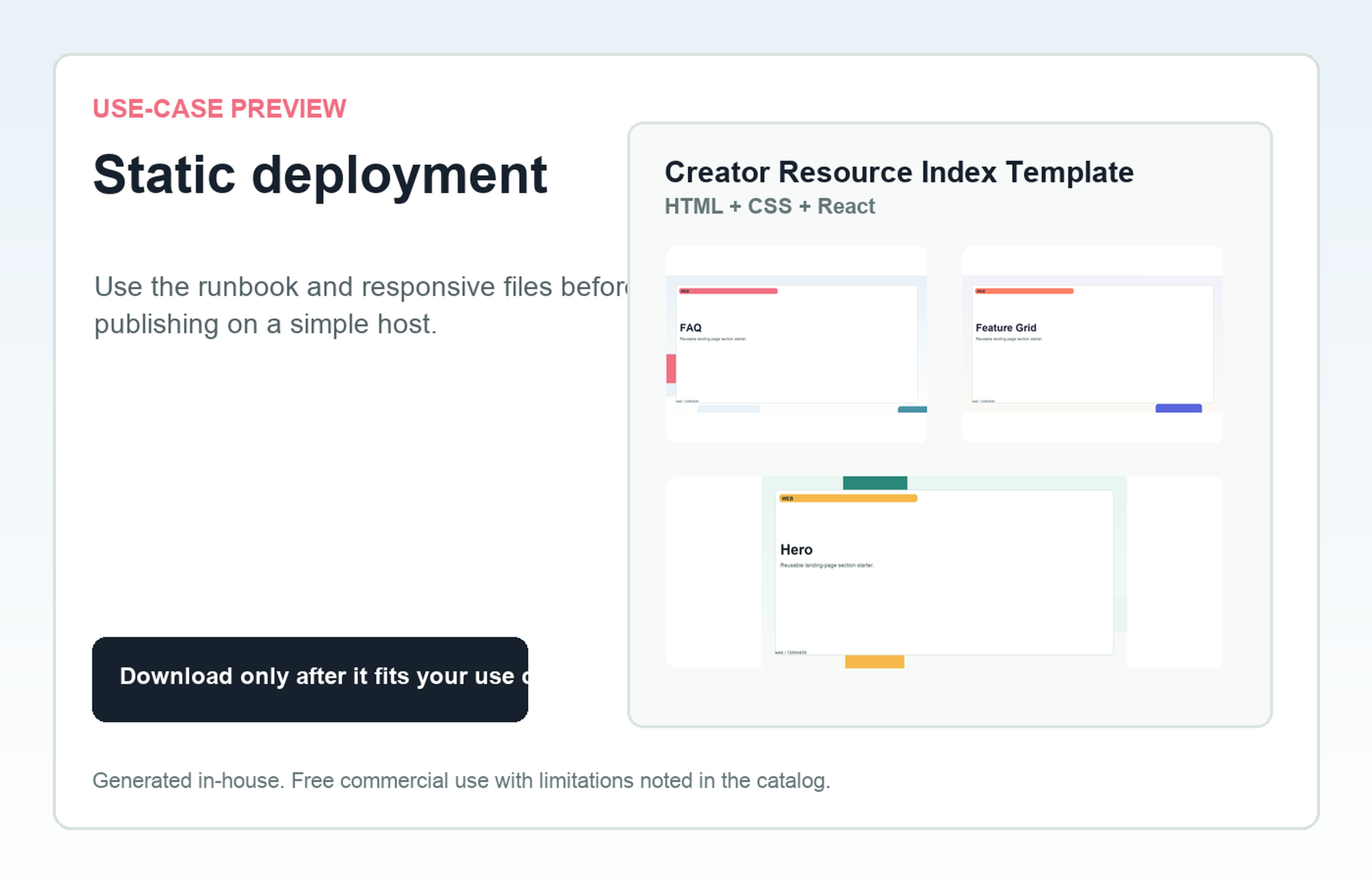 Creator Resource Index Template Static deployment use-case preview
