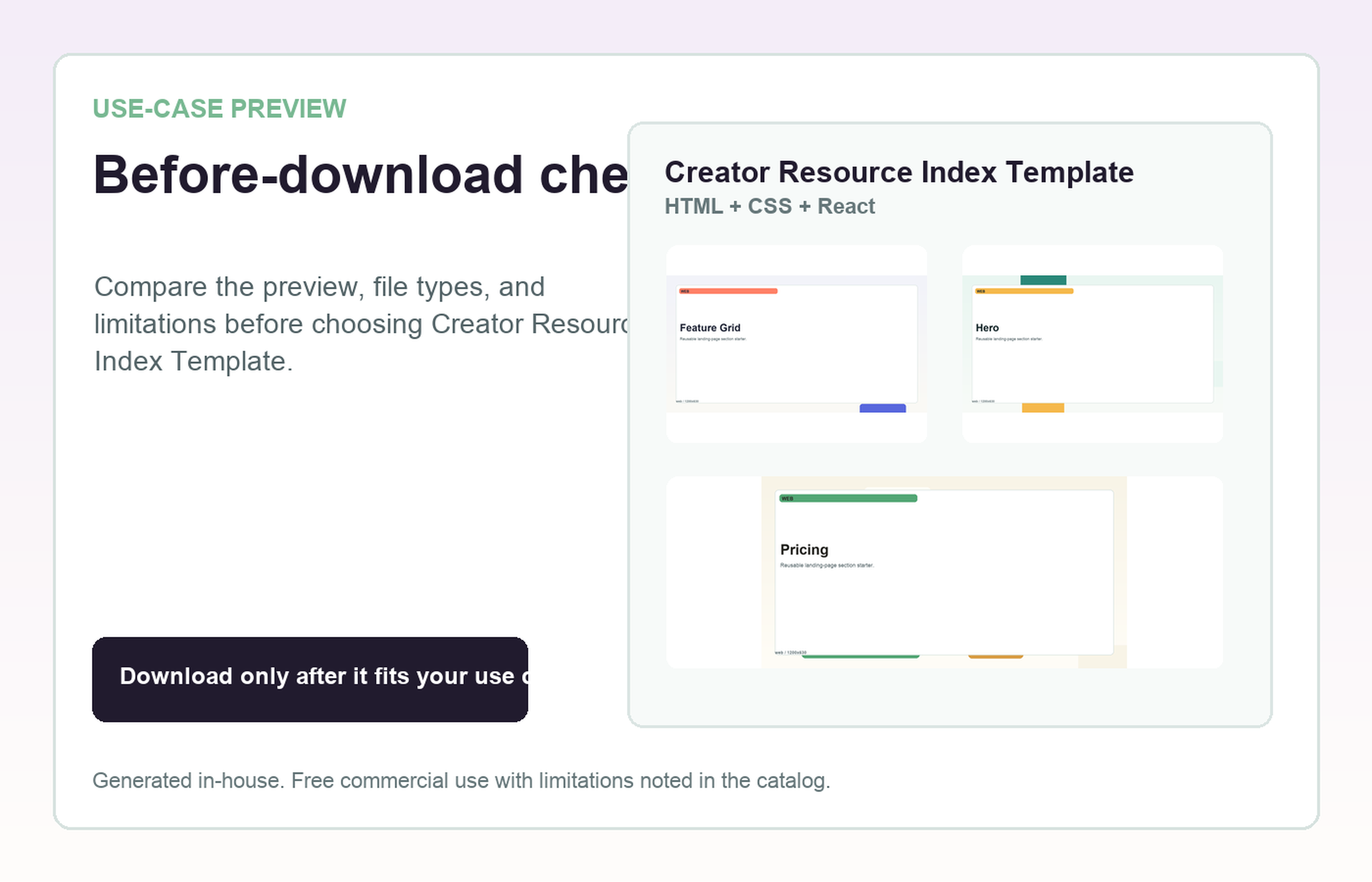 Creator Resource Index Template Before-download check use-case preview