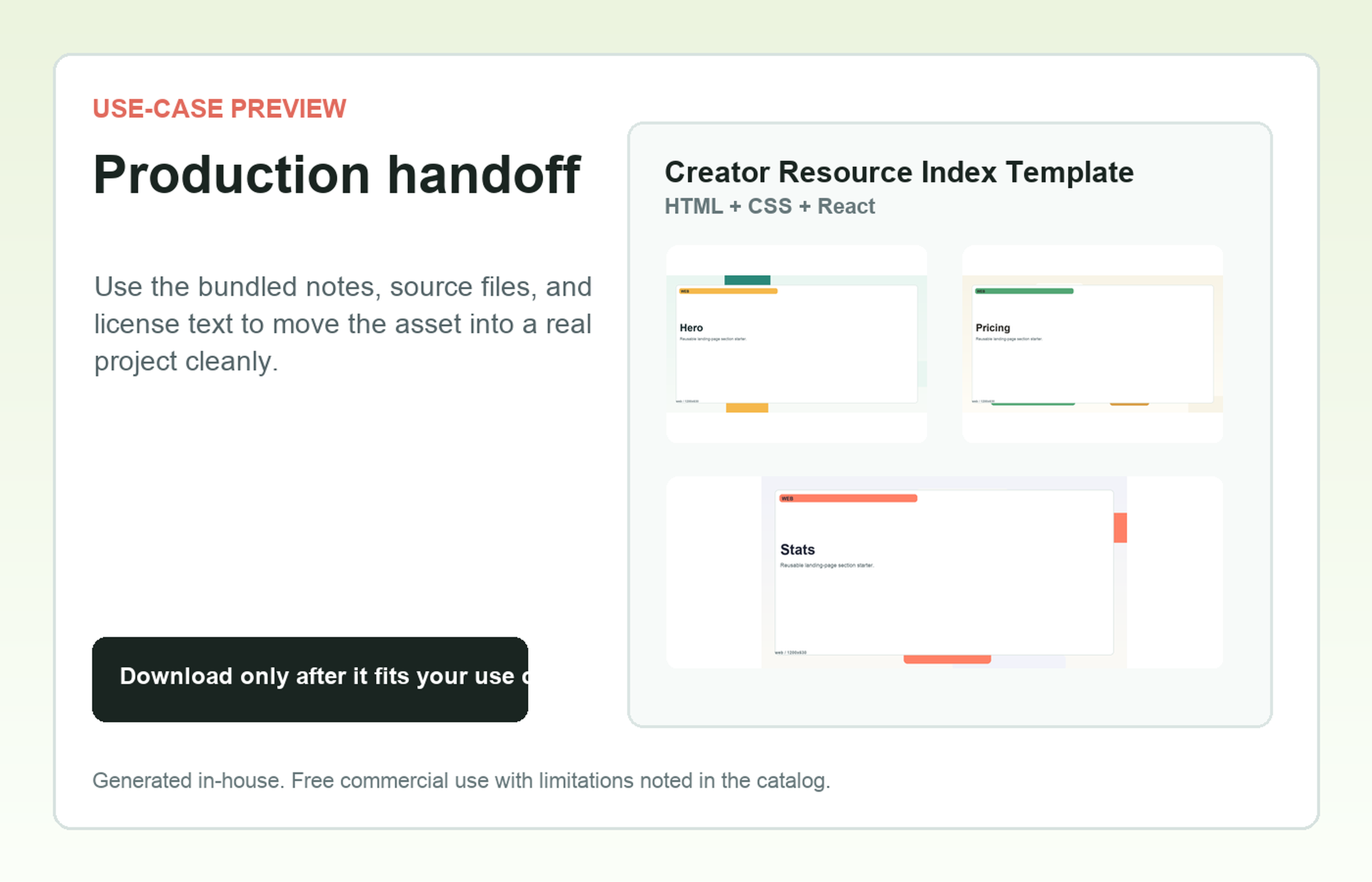 Creator Resource Index Template Production handoff use-case preview