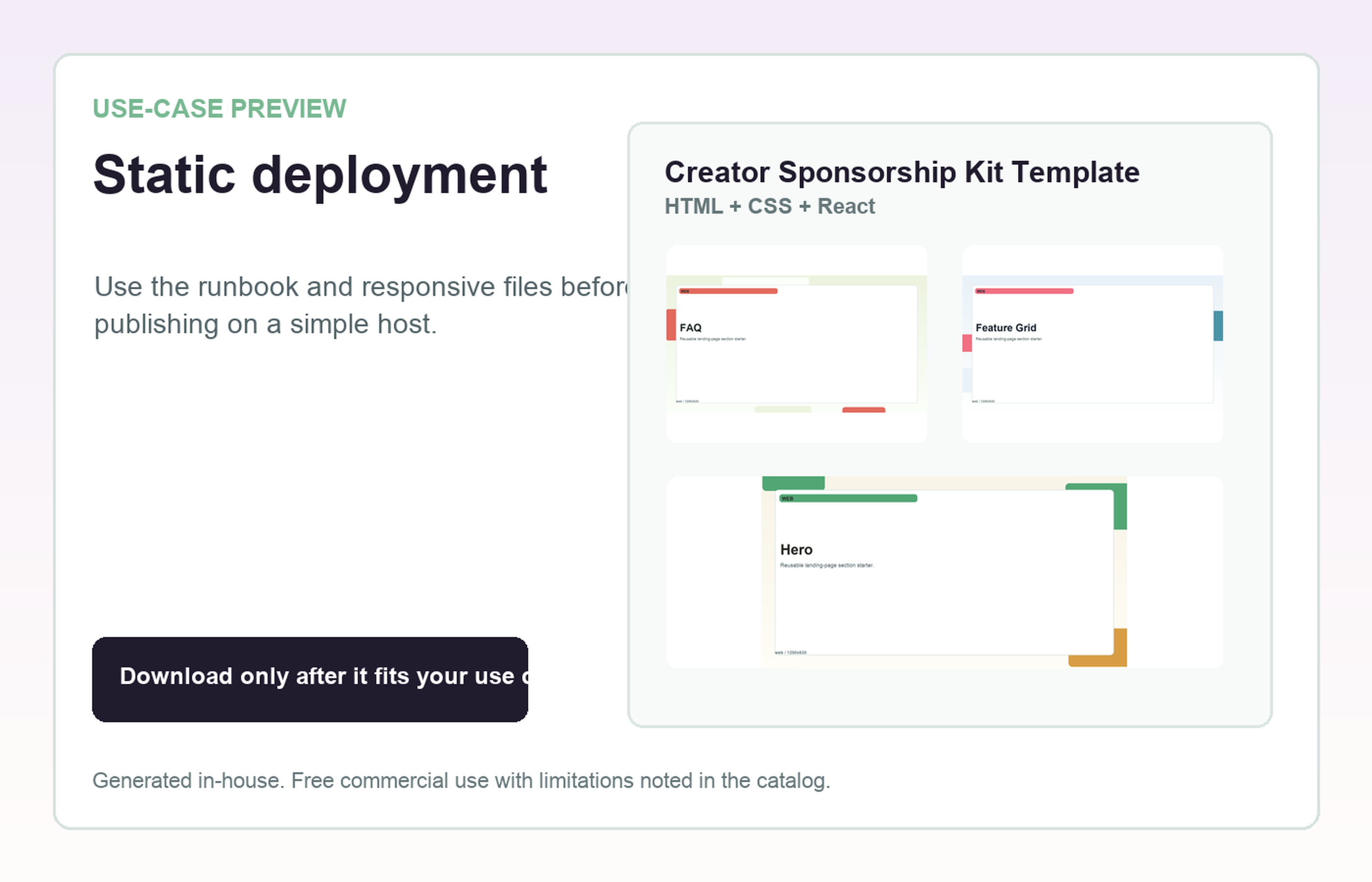 Creator Sponsorship Kit Template Static deployment use-case preview