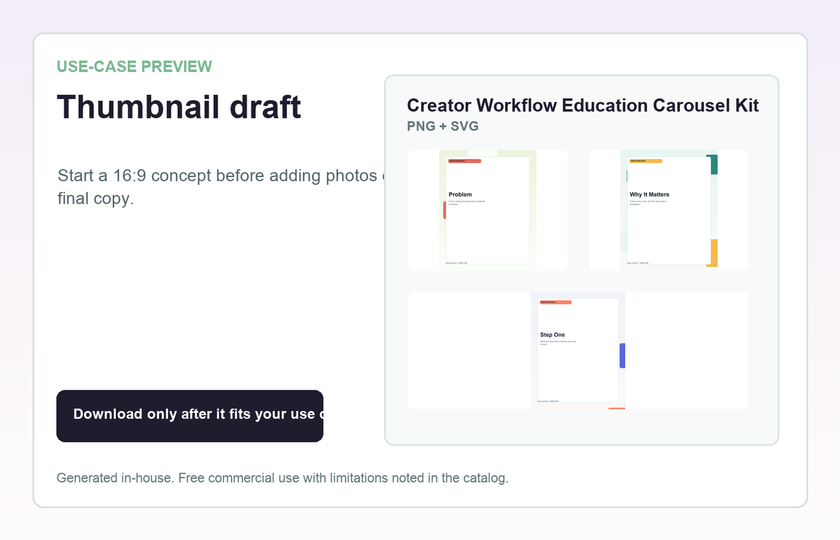 Creator Workflow Education Carousel Kit Thumbnail draft use-case preview